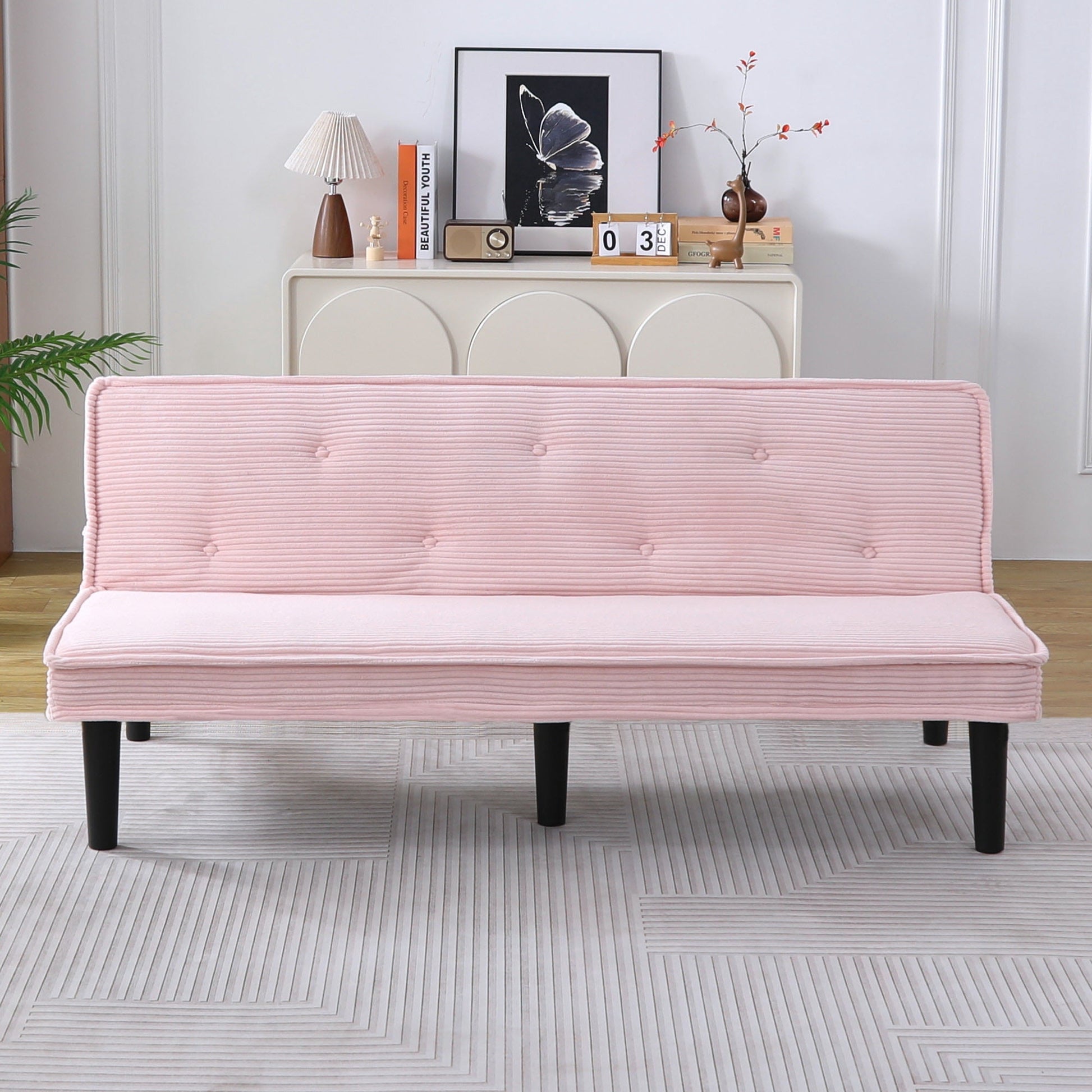 Leumius Corduroy Futon Sofa Bed,66" Modern Convertible Sleeper Sofa Couch with Adjustable Backrest for Living Room,Small Spaces,Pink