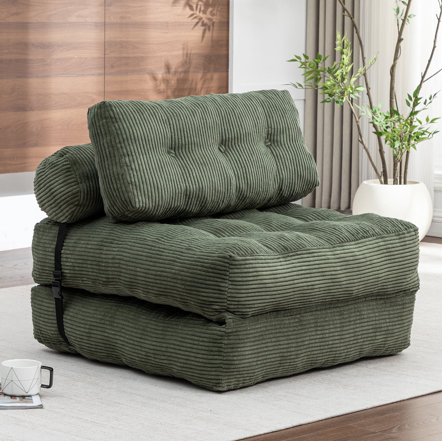 Leumius Folding Sofa Bed,68.5 inch Convertible Sleeper Sofa Chair with Pillow,Foldable Mattress Futon with Back Support,Soft Sleeper Chair Bed Floor Sofa for Living Room Bedroom,Green