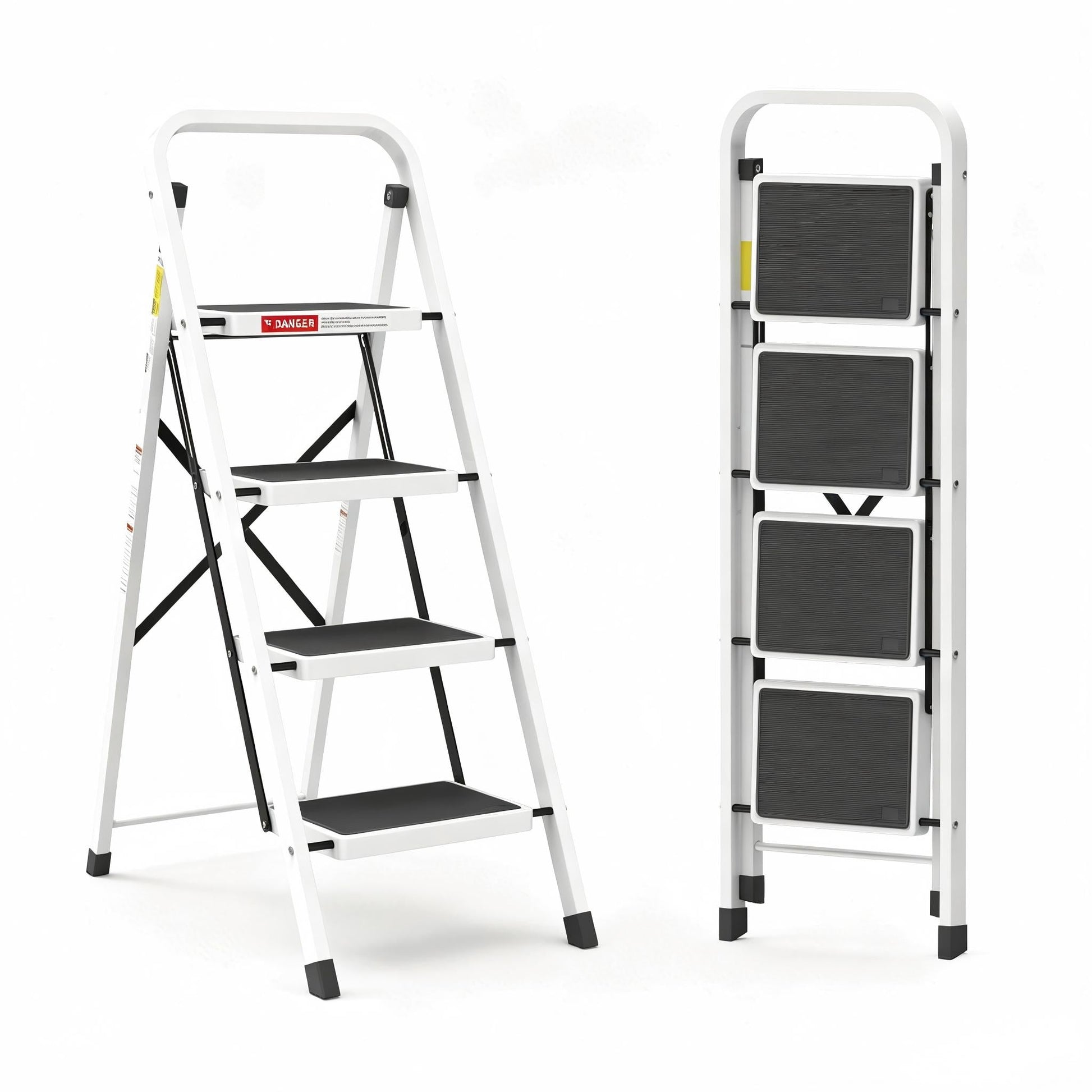 LevLad 4 Step Folding Ladder, Lightweight Portable Step Stool, 330 Lbs Capacity, White
