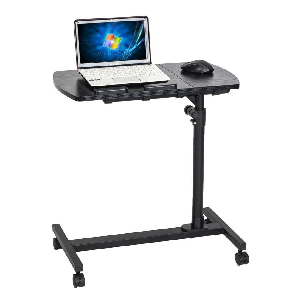 Lifting Computer Desk, Four-Wheel Multifunctional Flat Surface, Black