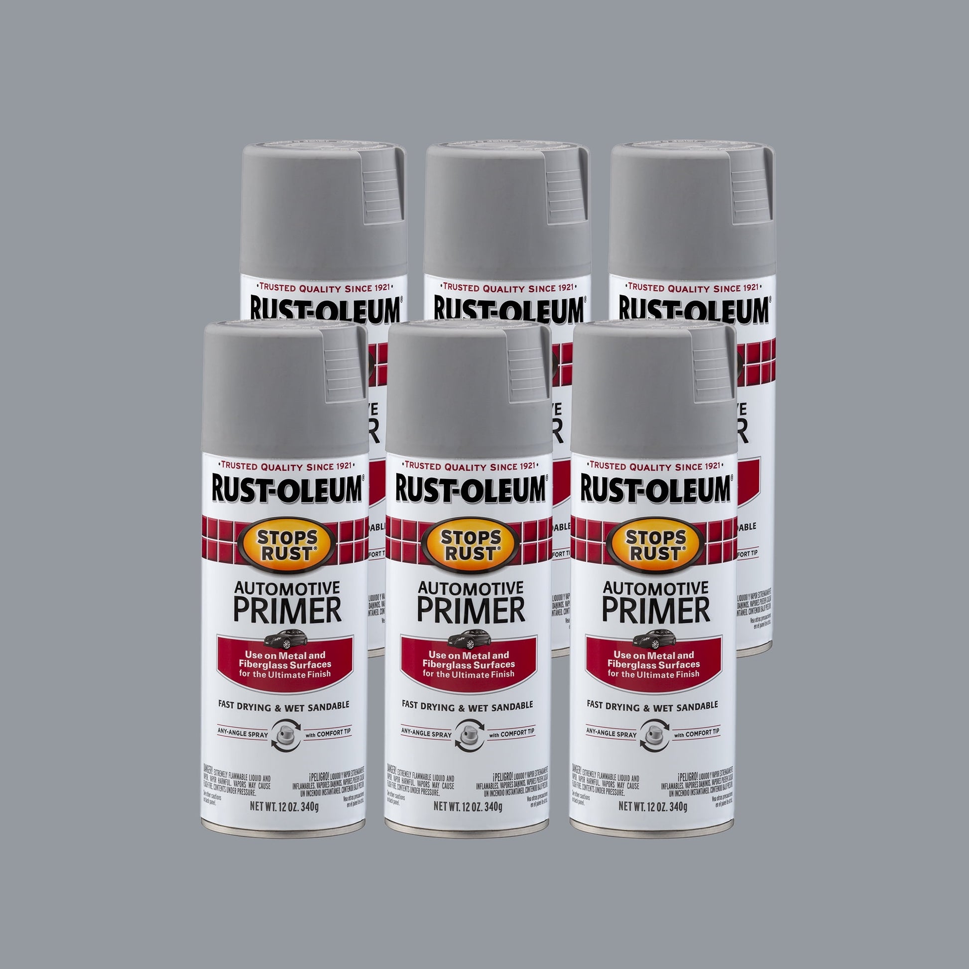 Gris Claro, Rust-Oleum Detiene Rust Automotive Primer Mate, 12 oz, Paquete de 6