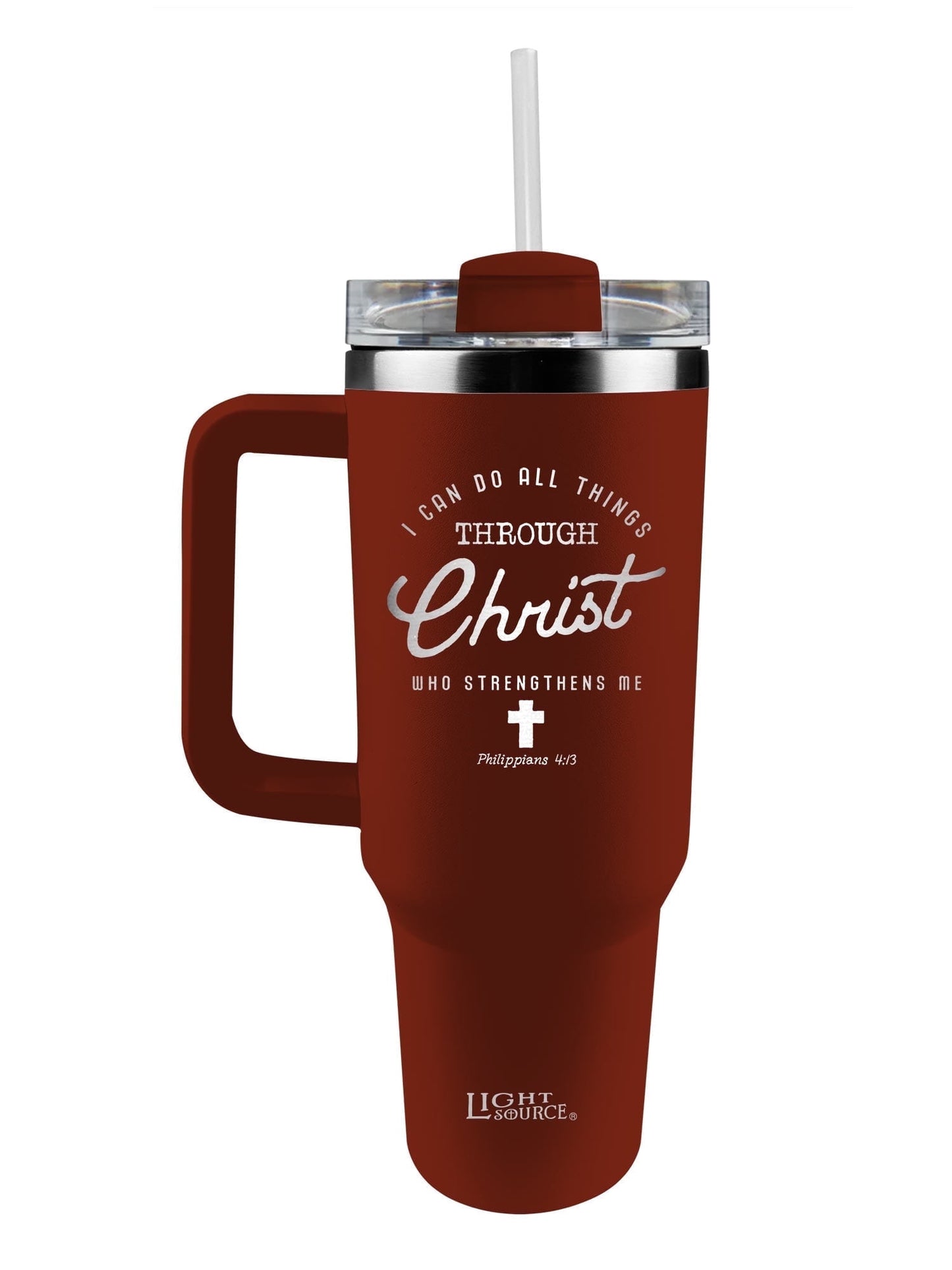 Light Source 40 oz Stainless Steel Mug With Straw Through Christ