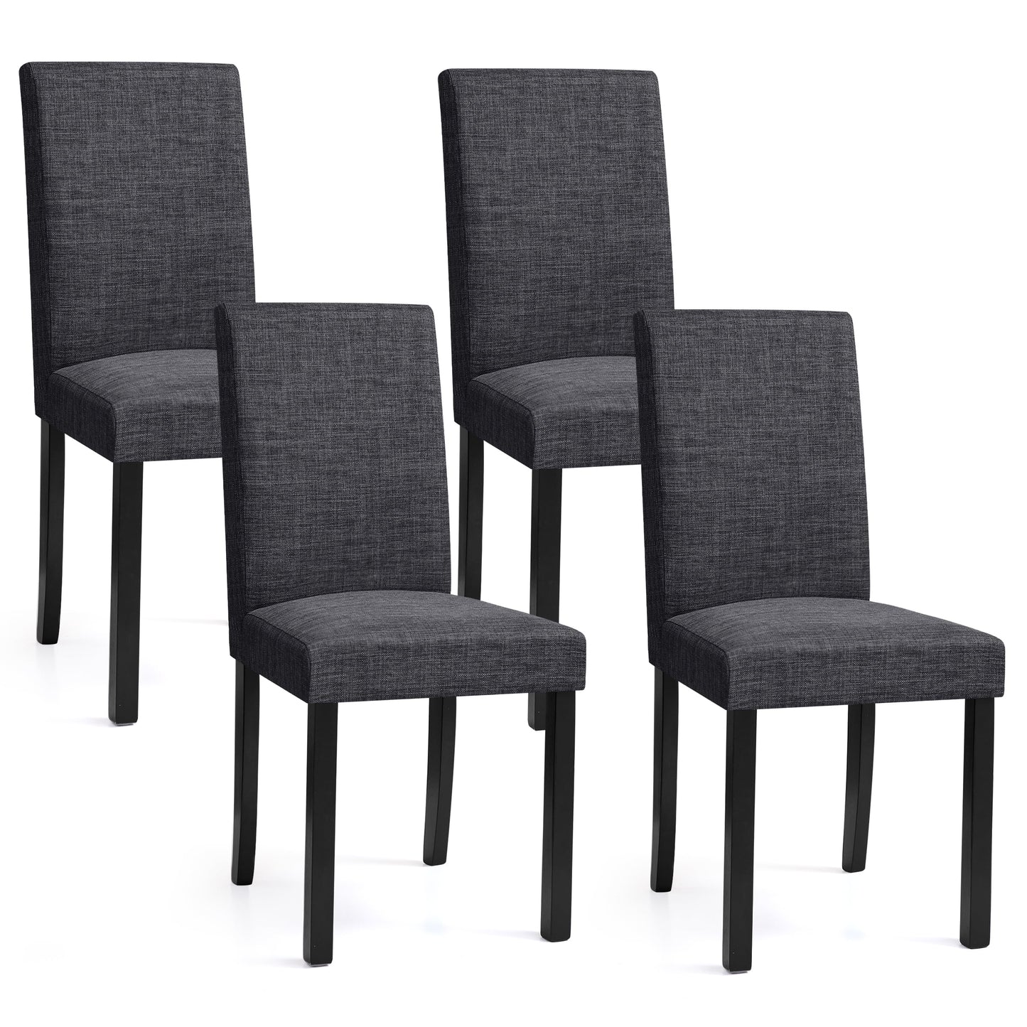 Linen Dining Chairs Set of 4, Upholstered Fabric Chairs with Solid Wood Legs for Kitchen Dining Room, Light Gray