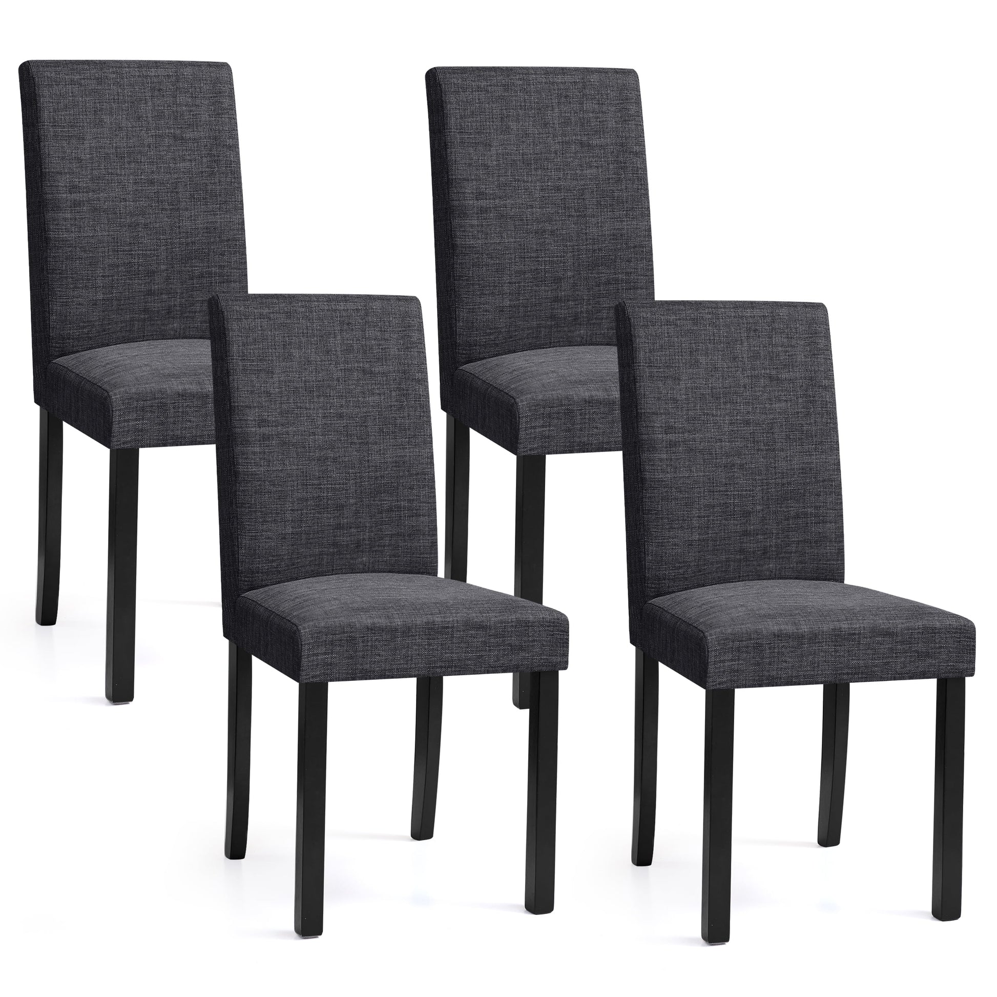 Linen Dining Chairs Set of 4, Upholstered Fabric Chairs with Solid Wood Legs for Kitchen Dining Room, Light Gray