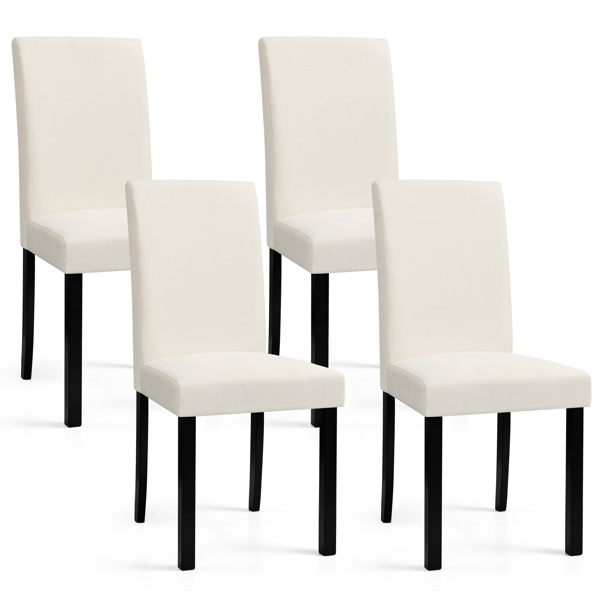 Set of 2 Upholstered Linen Fabric Dining Chairs with Solid Wood Legs for Kitchen Dining Room, Black
