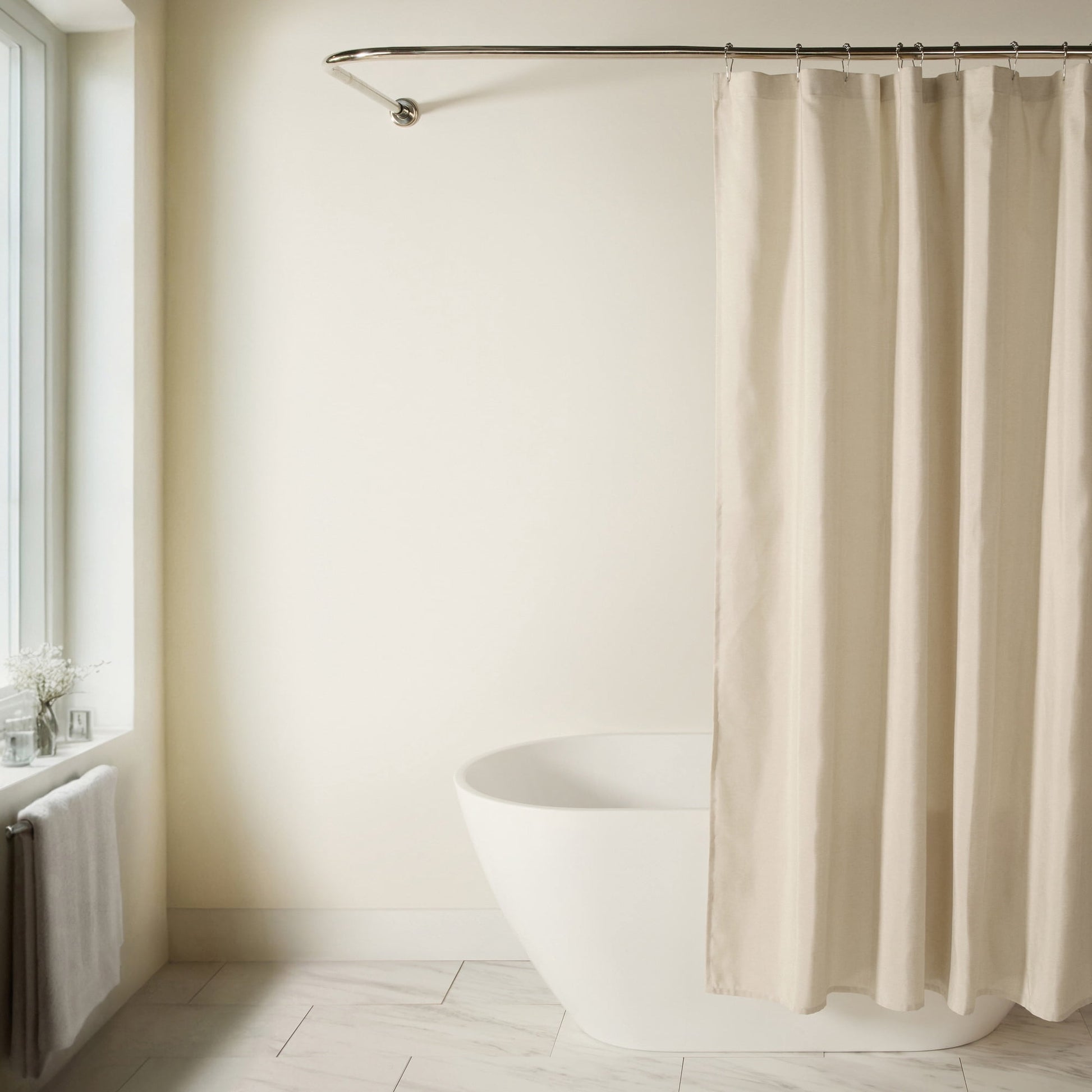 Linen-Look Polyester Shower Curtain in Essential Colors