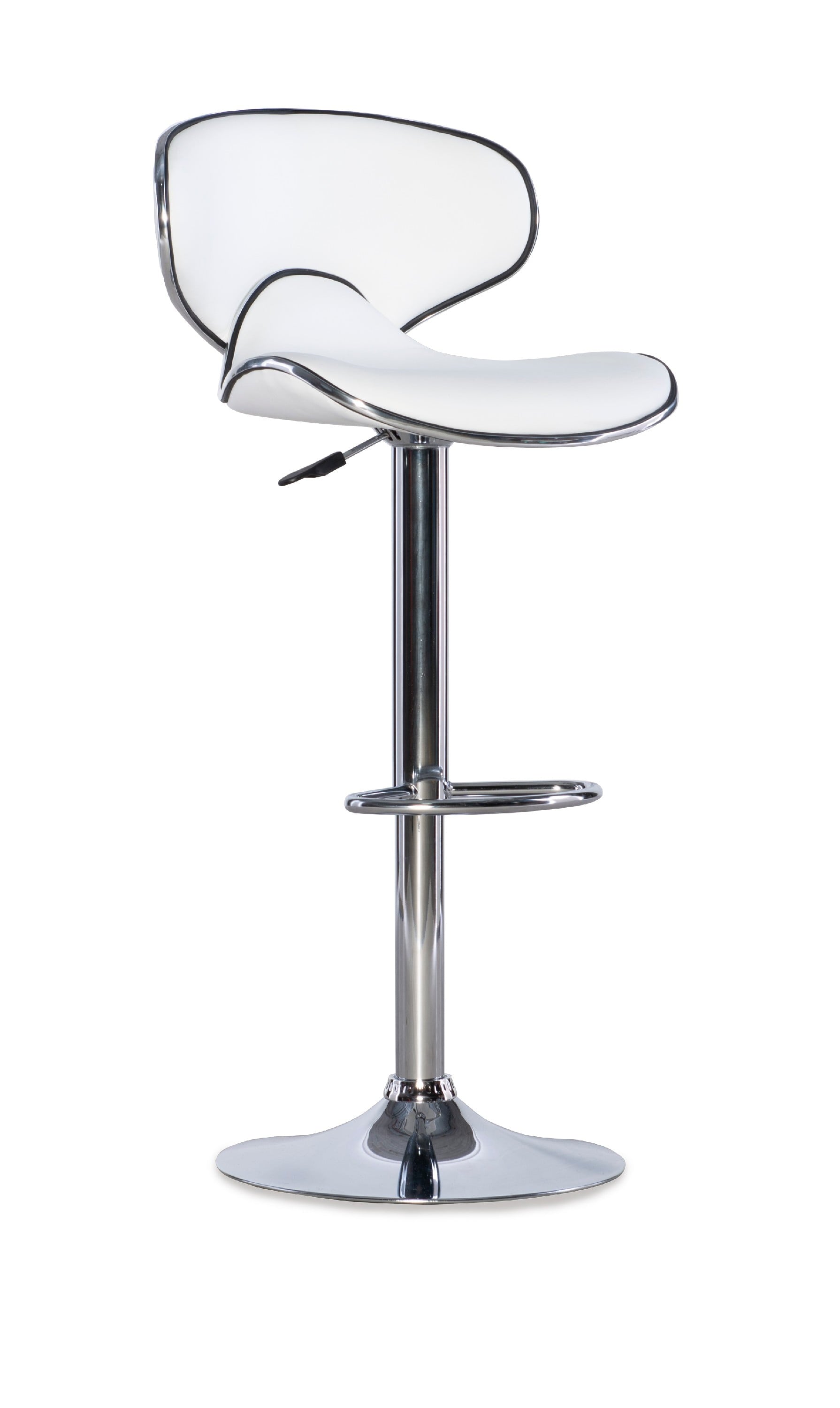 Linon Beldon 24" Low Back Indoor Metal Pedestal Bar Stool with Adjustable Height and Swivel, Chrome/White Faux Leather