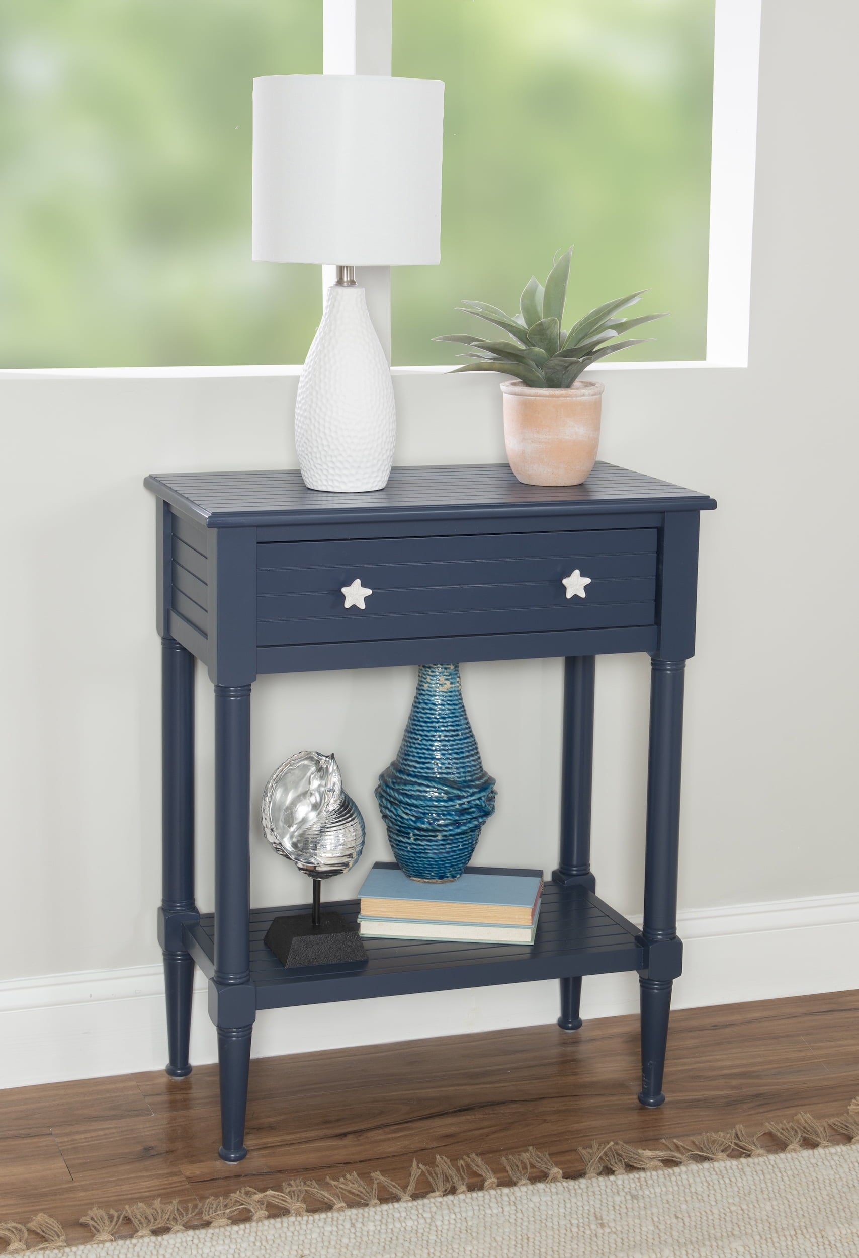 Linon Athalee Single Drawer Indoor Accent Side Table with Shelf, 30.25" Tall, Navy