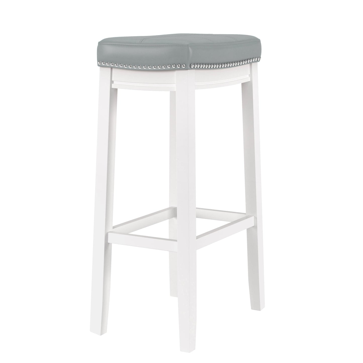 Linon Cessford 32" Backless Bar Stool, White/Light Gray Faux Leather, Includes 1 Stool