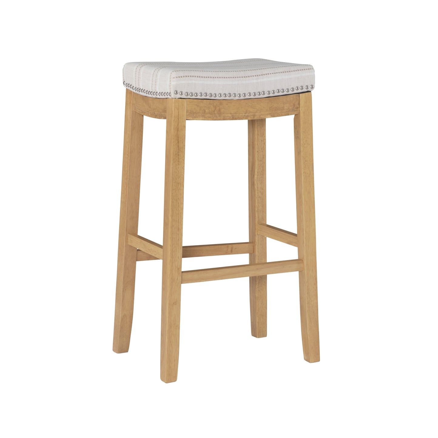 Linon Claridge Banco de Bar de Madera sin Respaldo de 32", Tela RÃºstica MarrÃ³n/lino a Rayas, Incluye 1 Banco