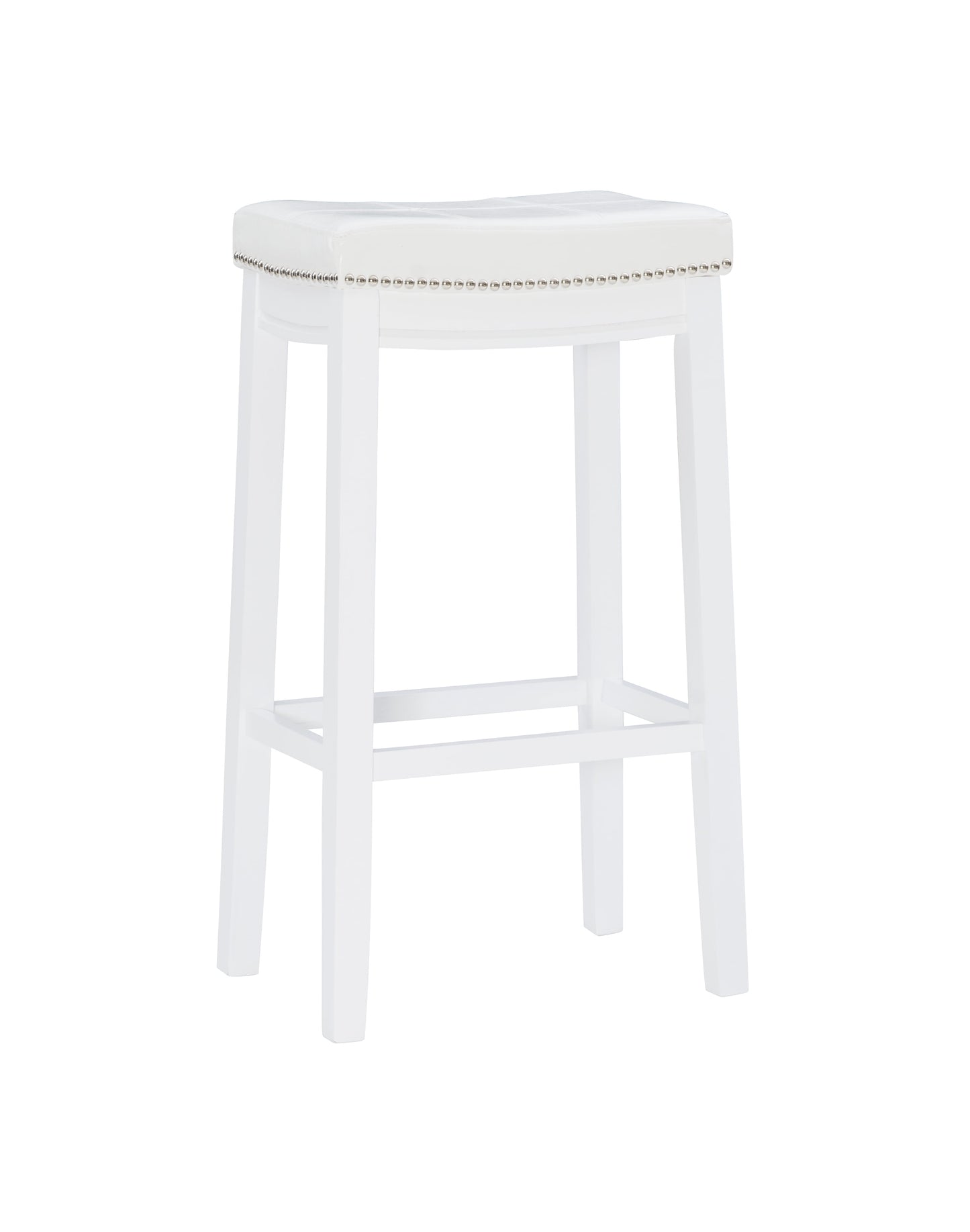 Linon Claridge 32" Backless Wood Bar Stool, White/White Faux Leather, Includes 1 Stool