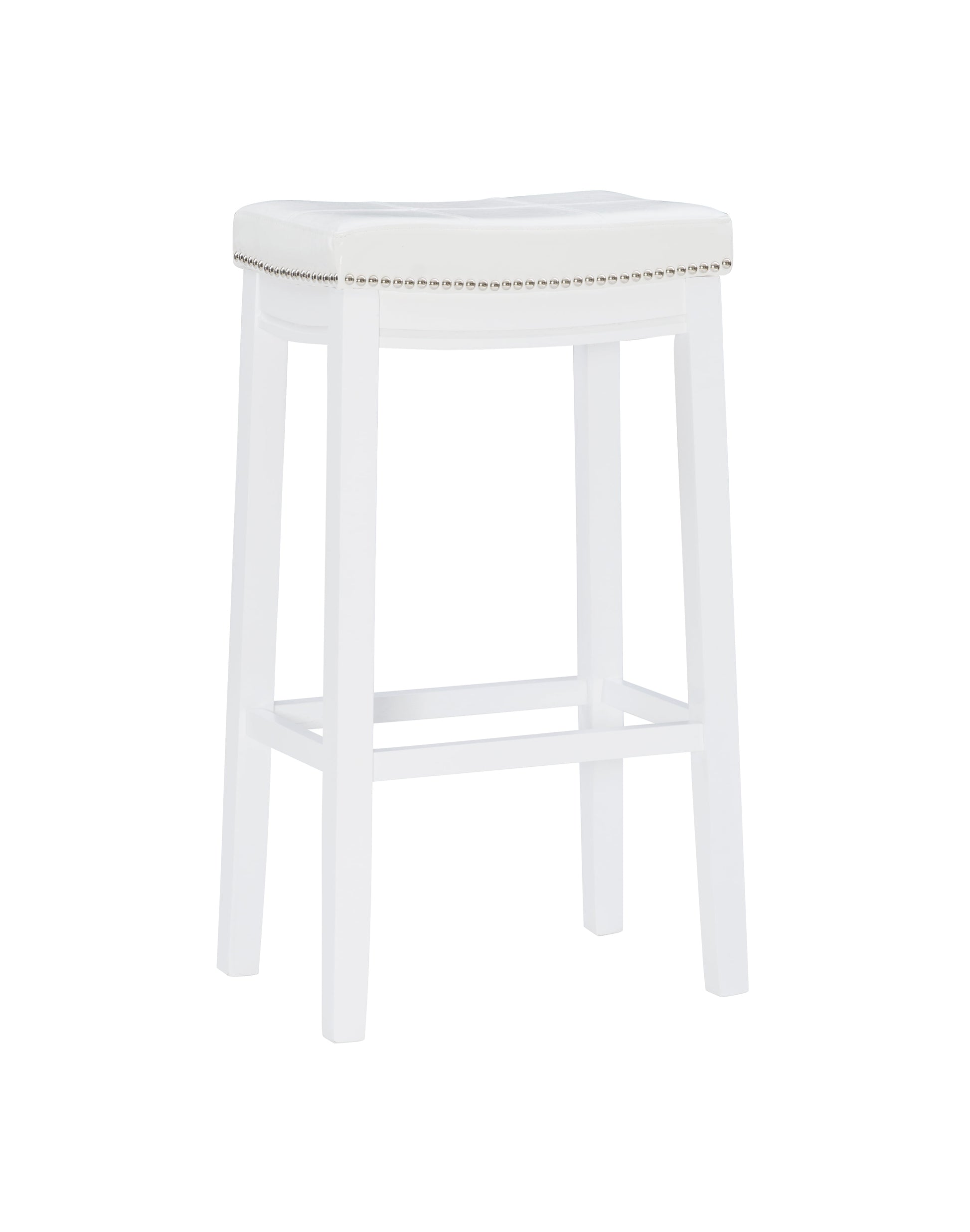 Linon Claridge 32" Backless Wood Bar Stool, White/White Faux Leather, Includes 1 Stool