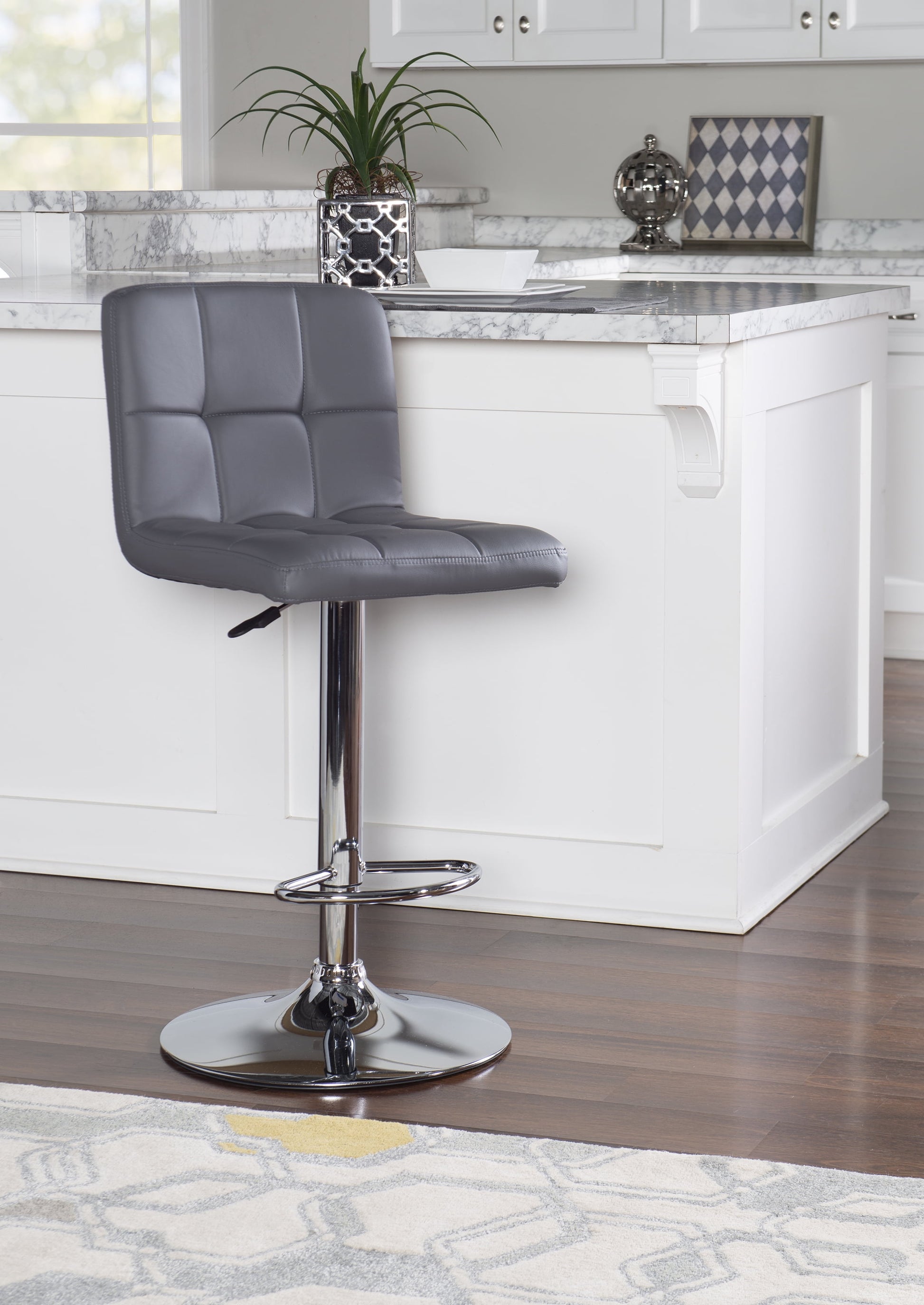 Linon Clayton 24"-32" Gas Lift Adjustable Metal Barstool in Gray Faux Leather