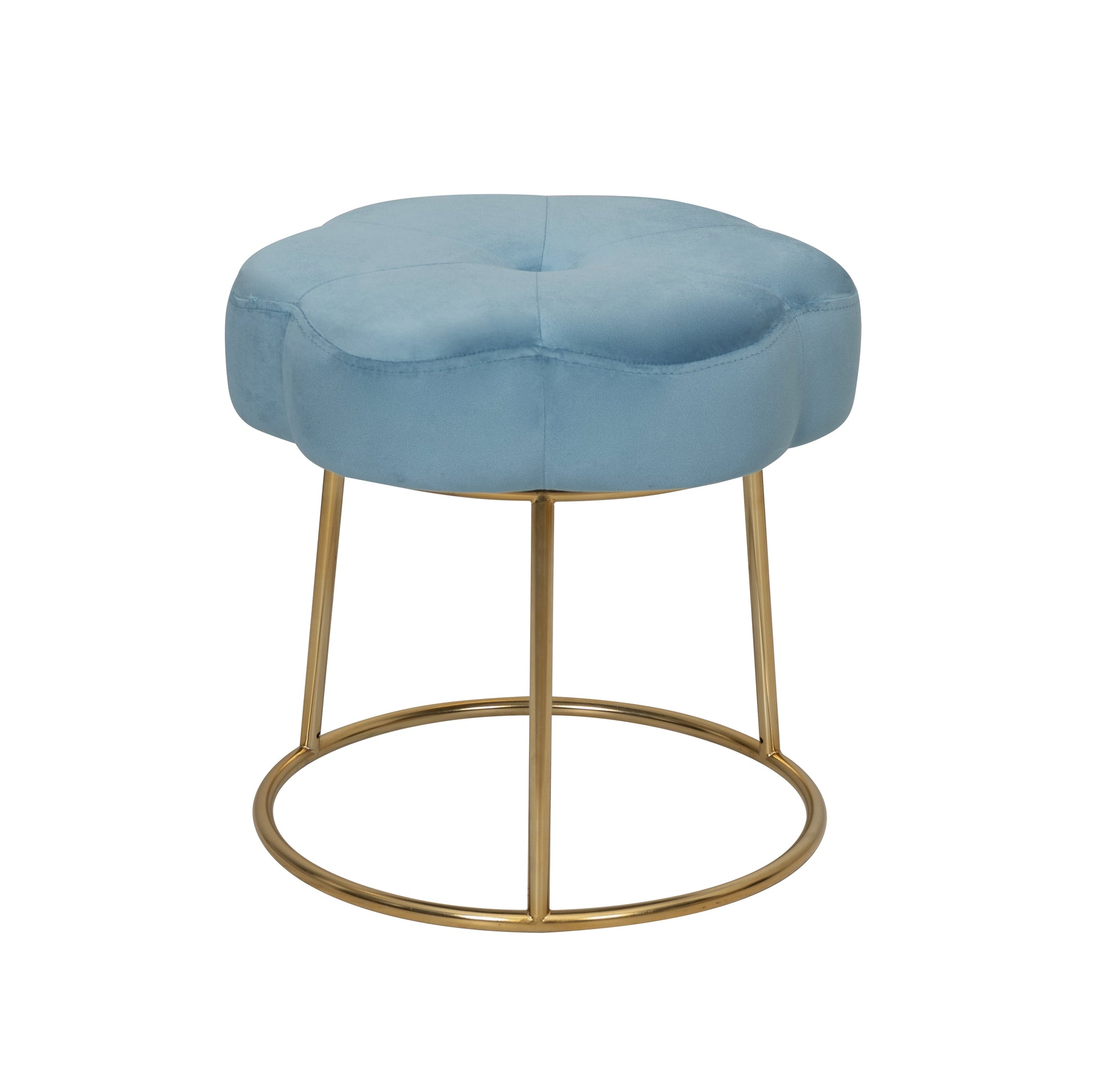 Linon Siena Gold Steel Base Upholstered Flower Shape Vanity Stool in Blue Velvet