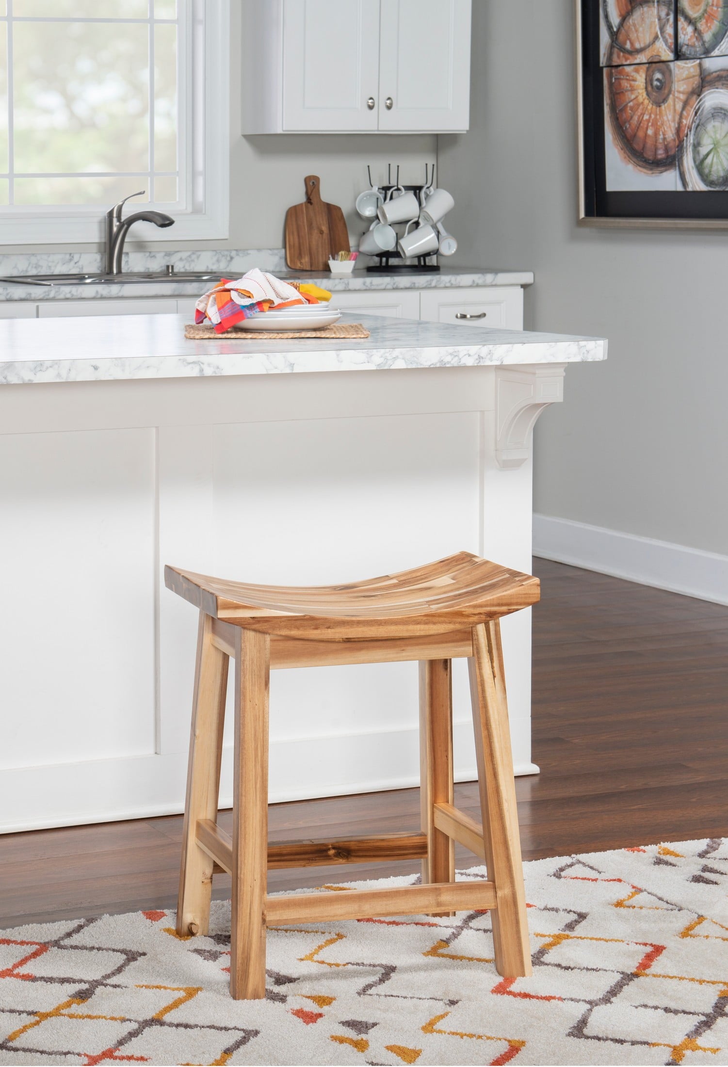 Linon Dale Saddle 24" Wood Counter Stool in Light Natural Brown