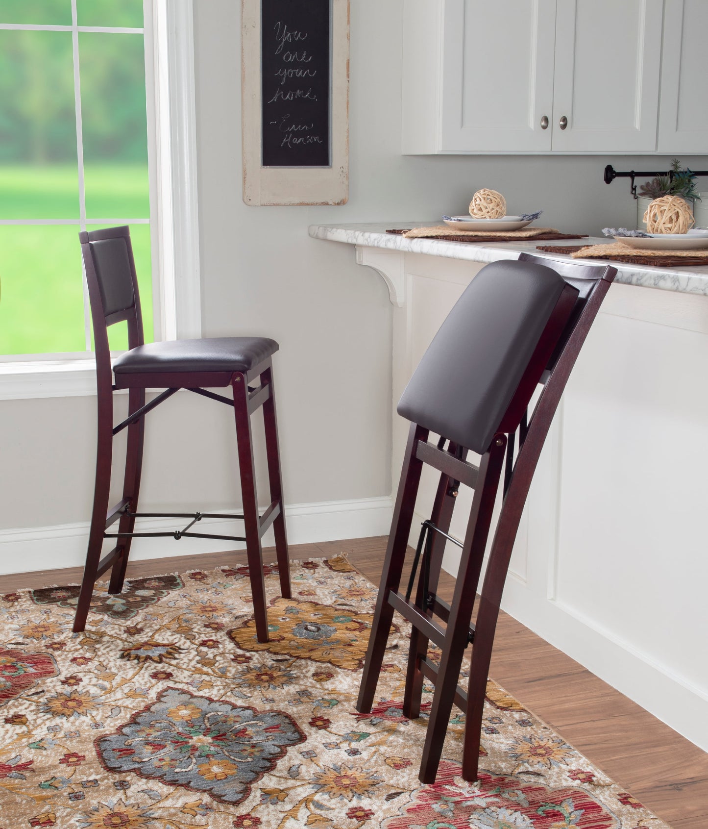 Linon Kristle 25" Folding Mid Back Counter Stool, Merlot/Dark Brown Faux Leather