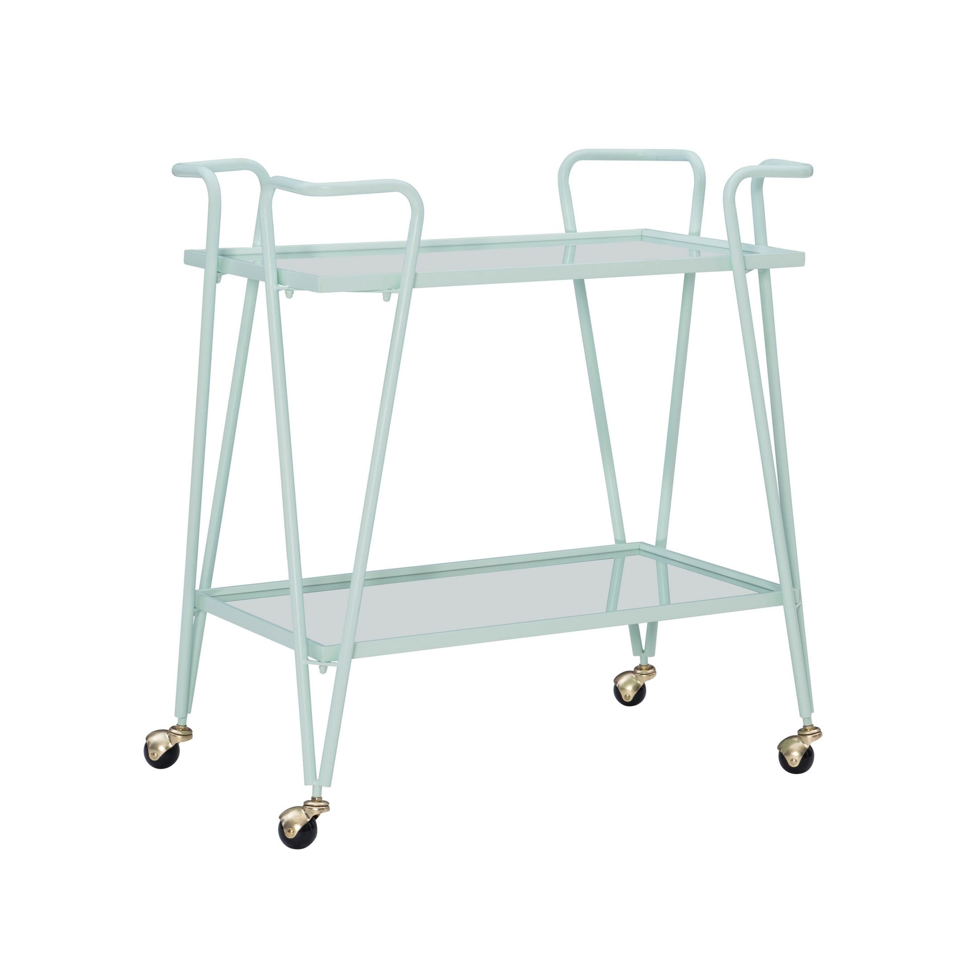 Linon Mia Metal and Mirrored Mid Century 2 Level Rolling Bar Cart in Mint Green