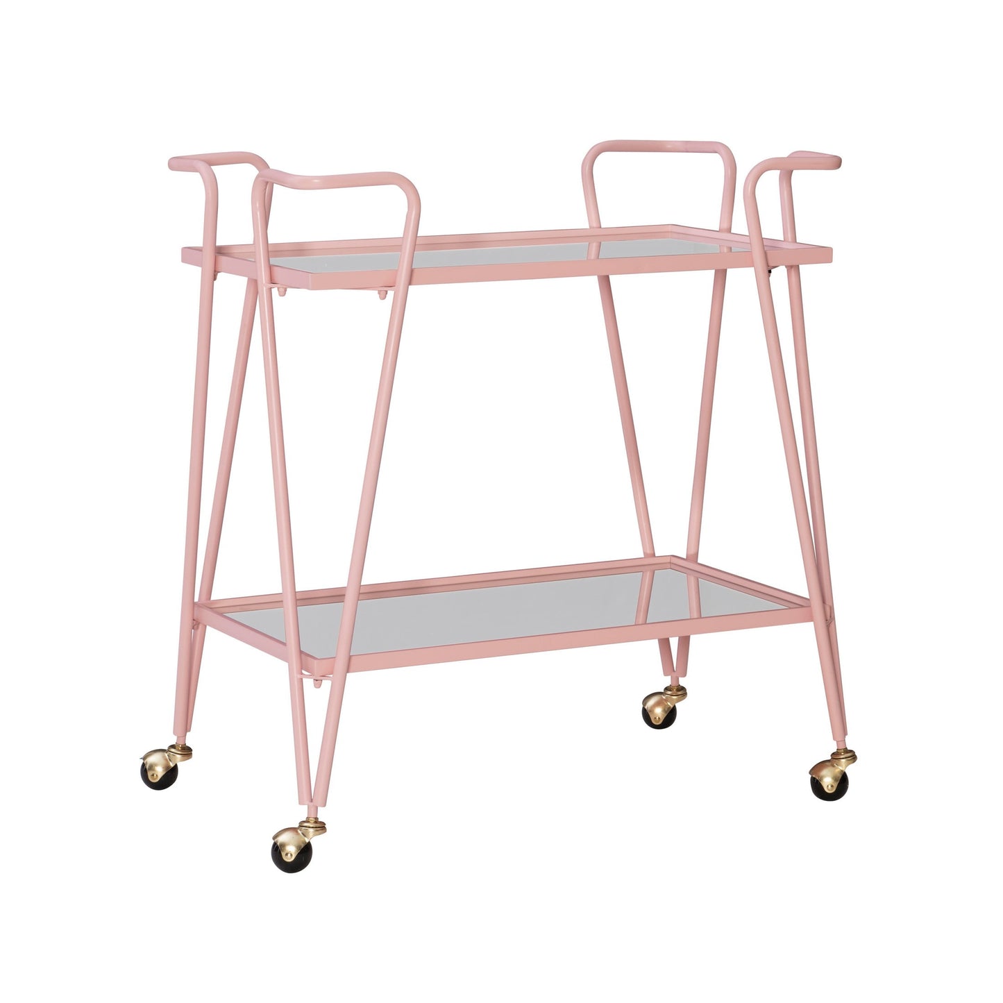 Linon Lawsonia Carrito de Bar MÃ³vil de 2 Niveles de Mediados de Siglo con Tapa Espejada, 32.5" de Alto, 27 lb, Rosa