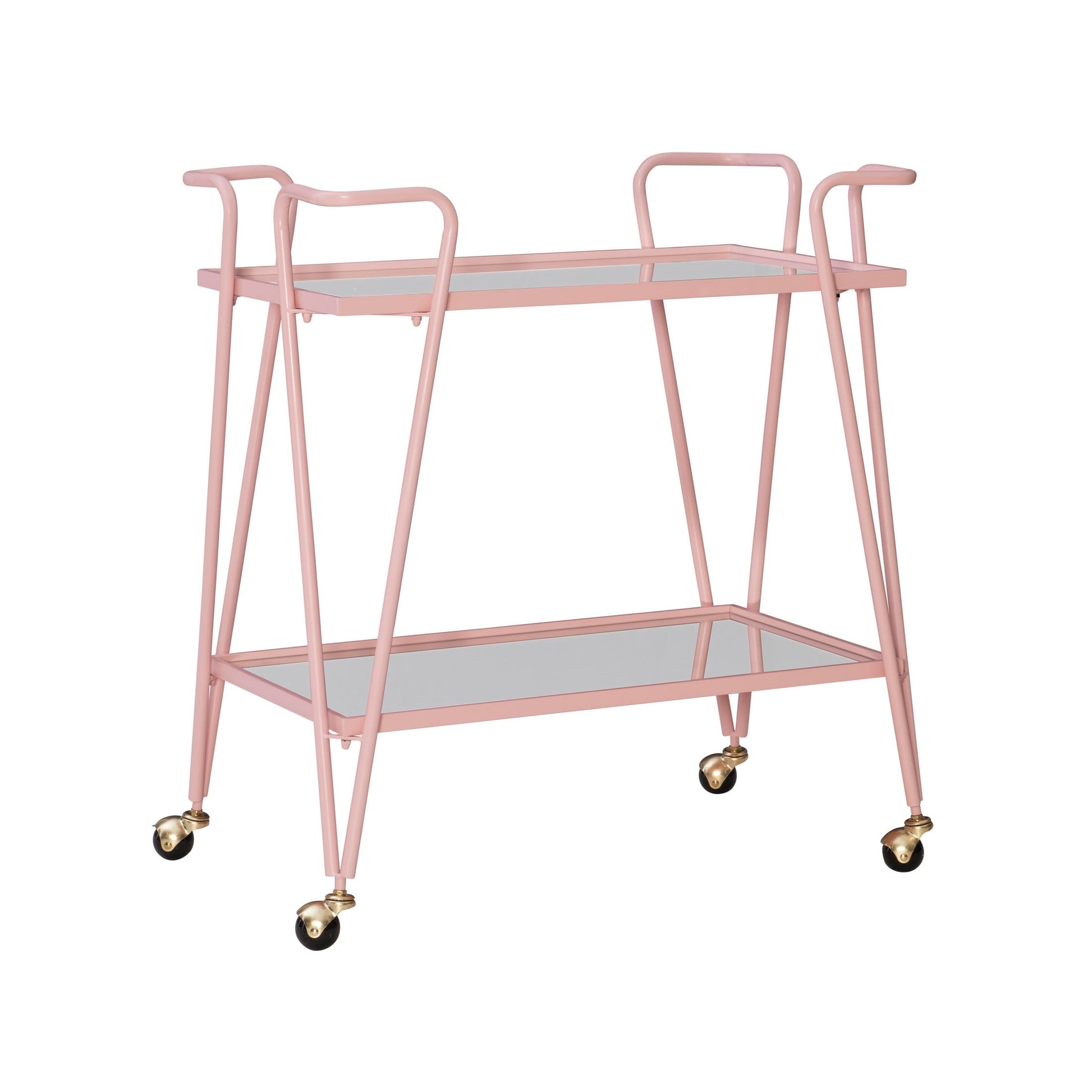 Linon Lawsonia Carrito de Bar MÃ³vil de 2 Niveles de Mediados de Siglo con Tapa Espejada, 32.5" de Alto, 27 lb, Rosa