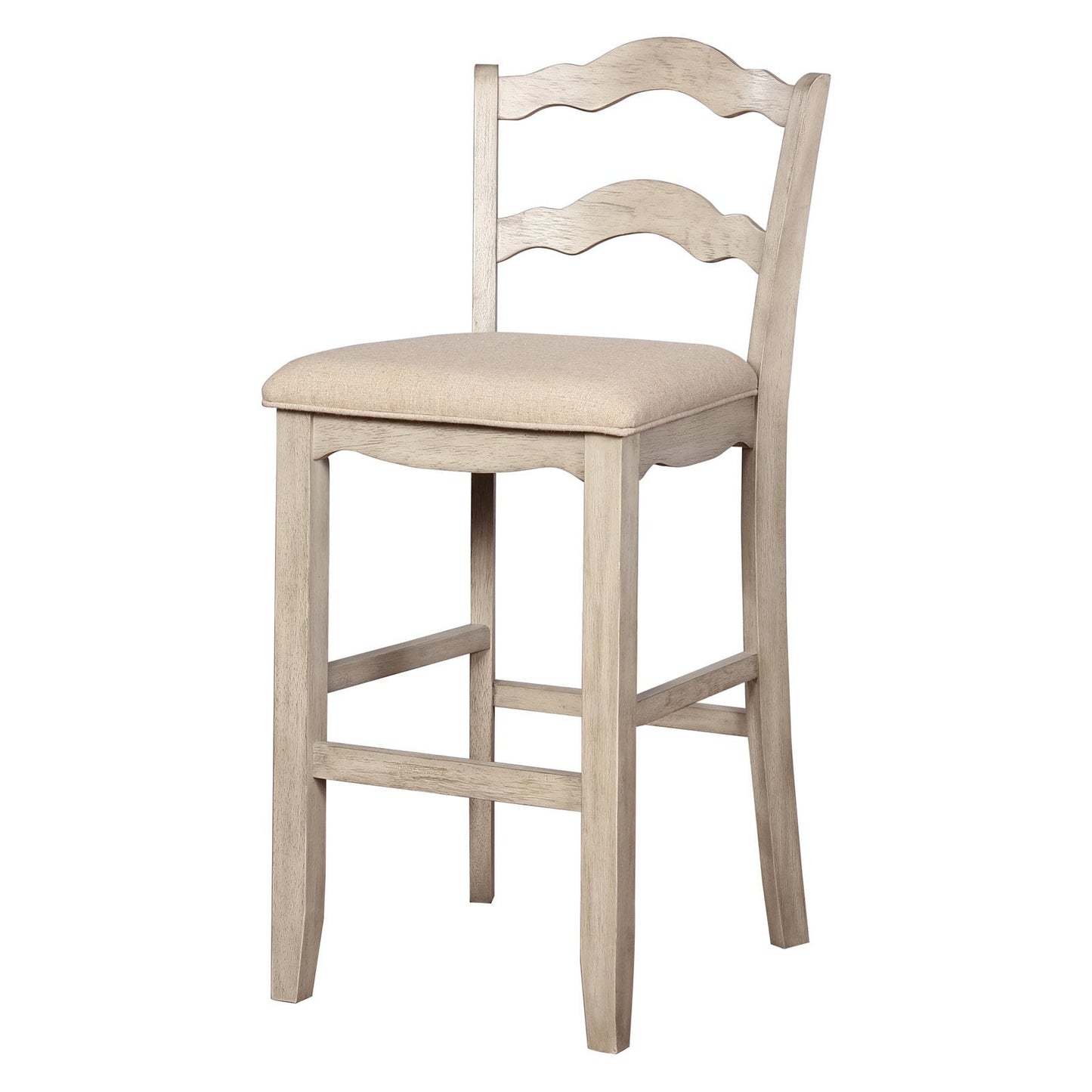 Linon May Taburete de Bar de Madera con Respaldo Completo, Altura Del Asiento de 30", Acabado Blanco Lavado