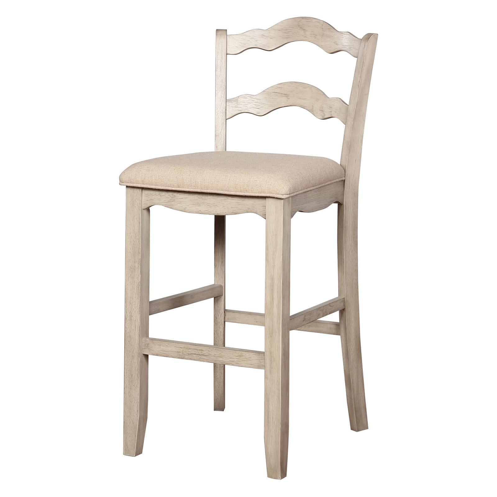 Linon May Taburete de Bar de Madera con Respaldo Completo, Altura Del Asiento de 30", Acabado Blanco Lavado
