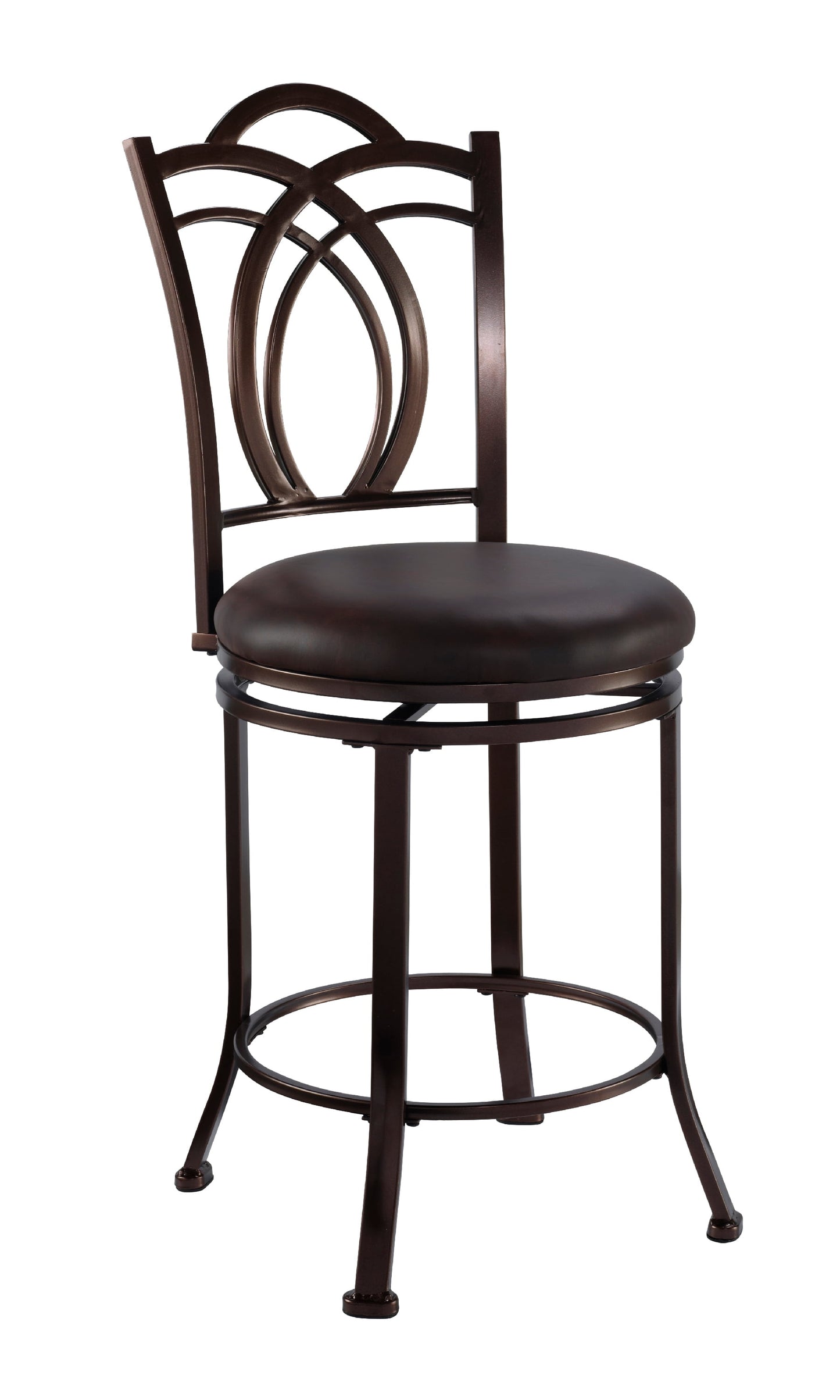 Linon Mokena 24" Round High Back Counter Stool, Coffee Brown/Coffee Faux Leather