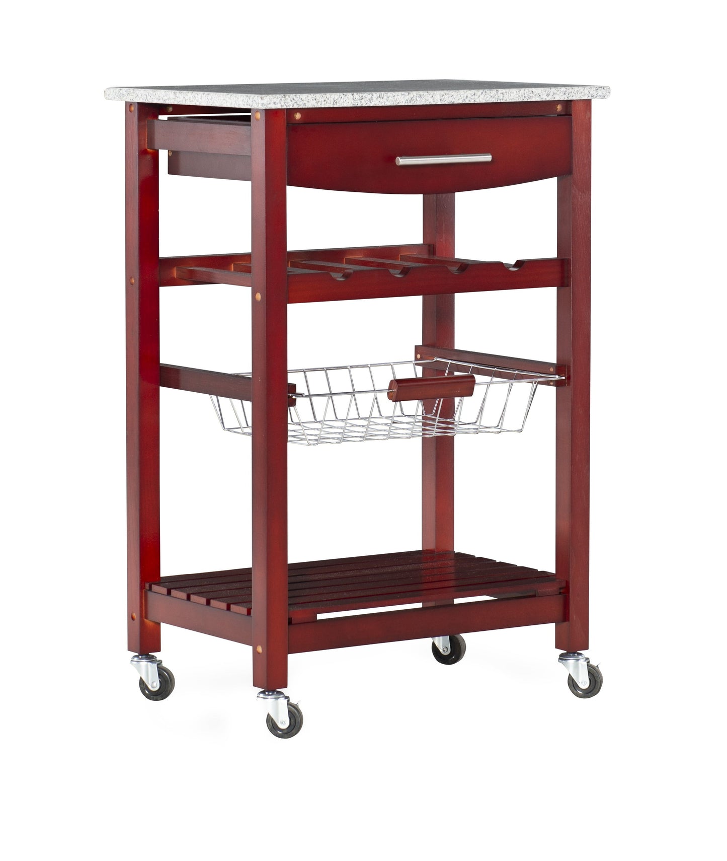 Linon Neyrey Mobile Kitchen Island with Speckled Granite Top, Wenge