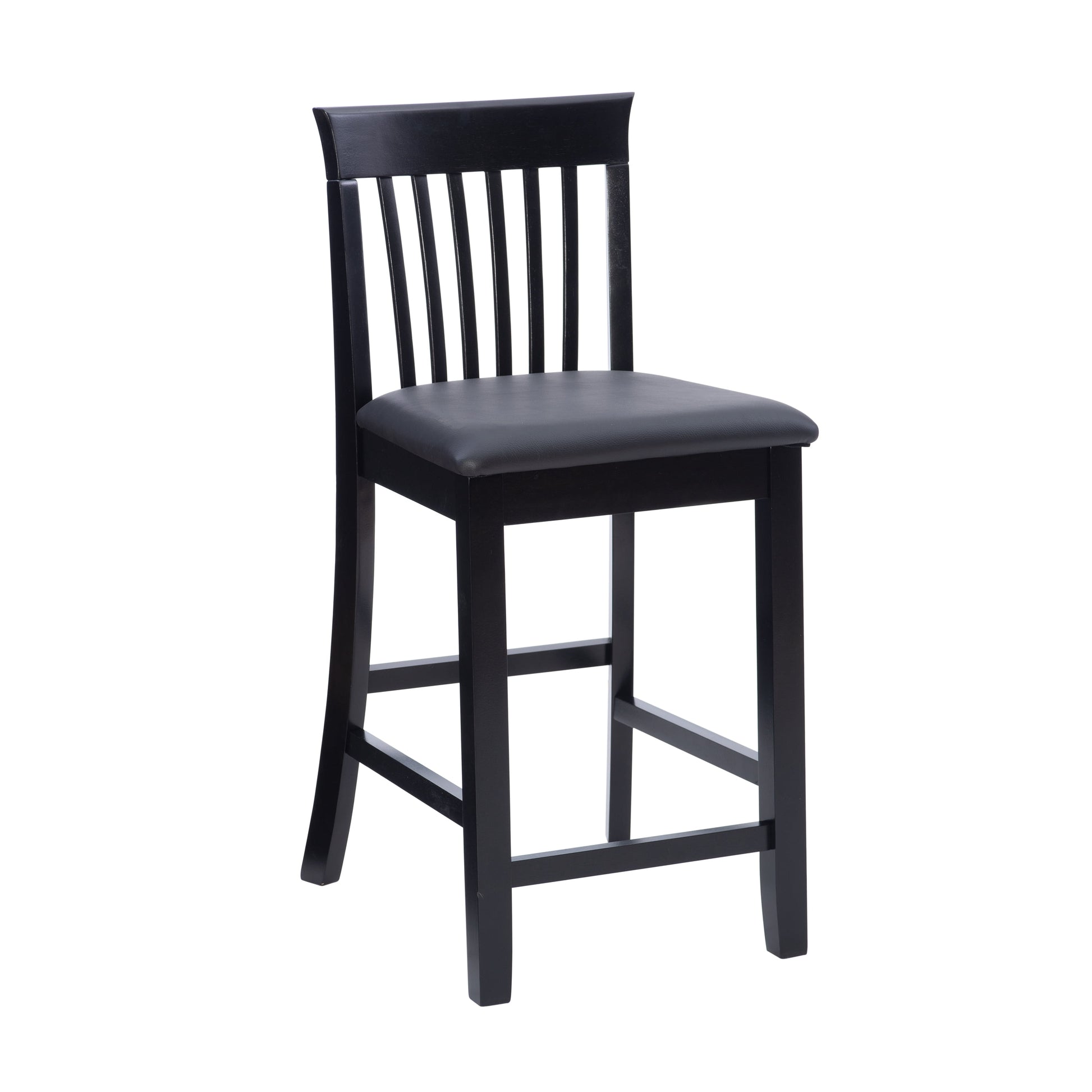 Linon Torino Full Back Wood Counter Stool, 24" Seat Height, Black Finish with Black Fabric