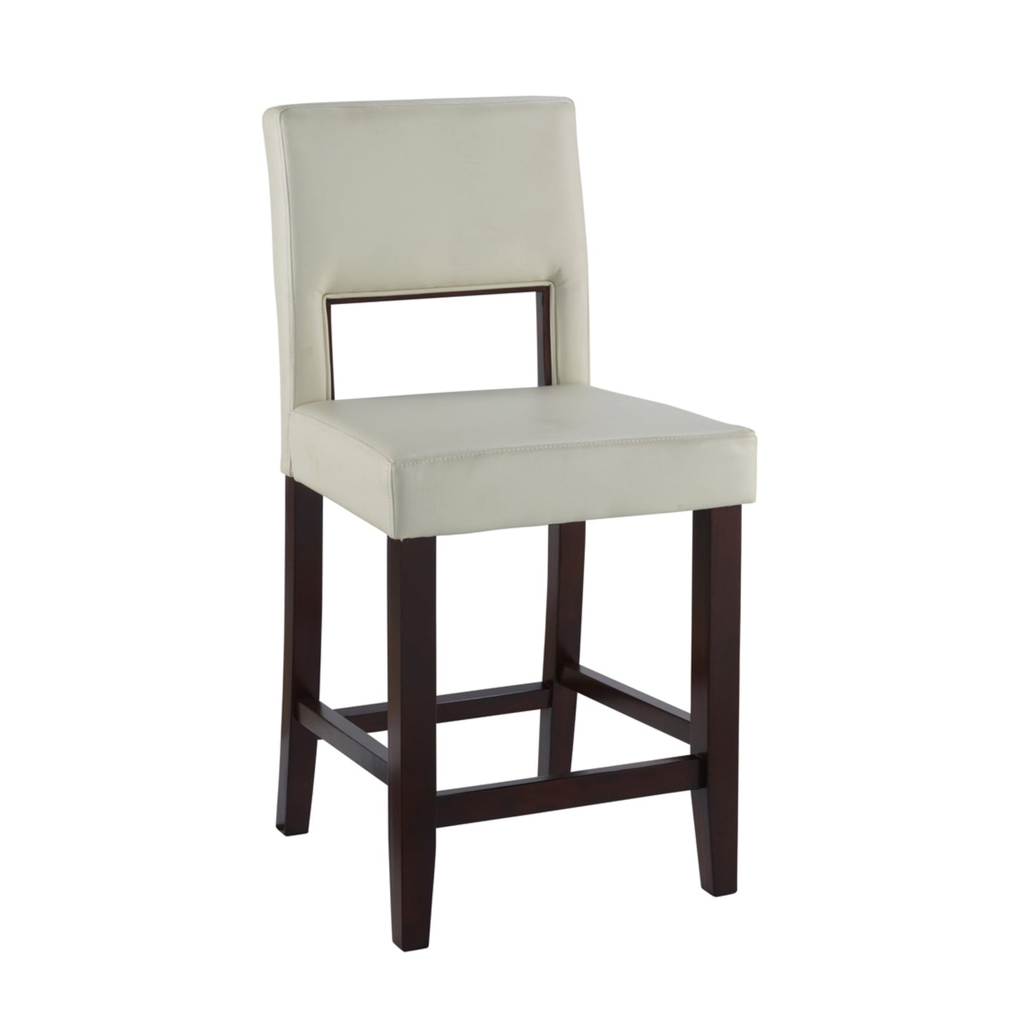 Linon Vega 24.5" White Faux Leather Upholstery Wood Counter Stool in Espresso