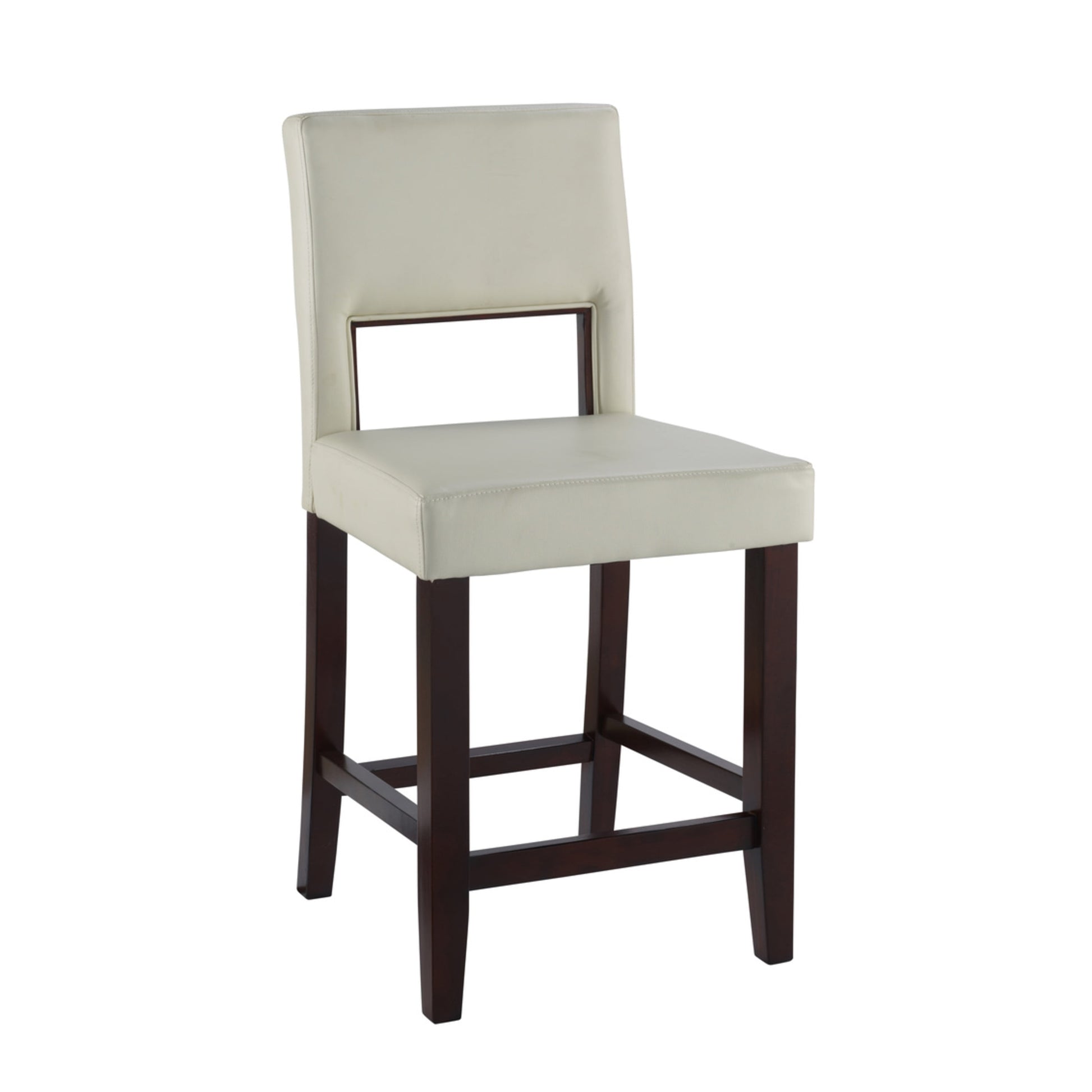 Linon Vega 24.5" White Faux Leather Upholstery Wood Counter Stool in Espresso