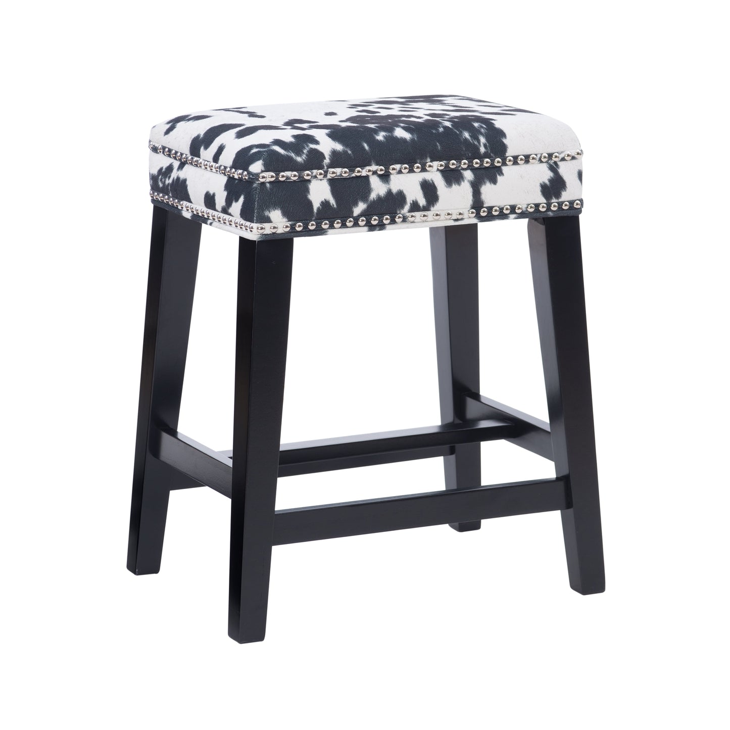 Linon Walt 24" Indoor Backless Wood Counter Stool, Black/Black Cow Print