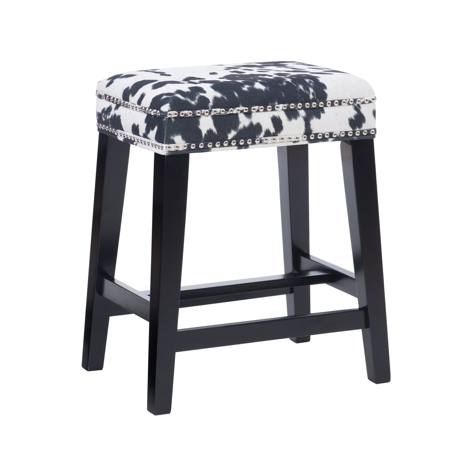 Linon Walt 24" Indoor Backless Wood Counter Stool, Black/Black Cow Print