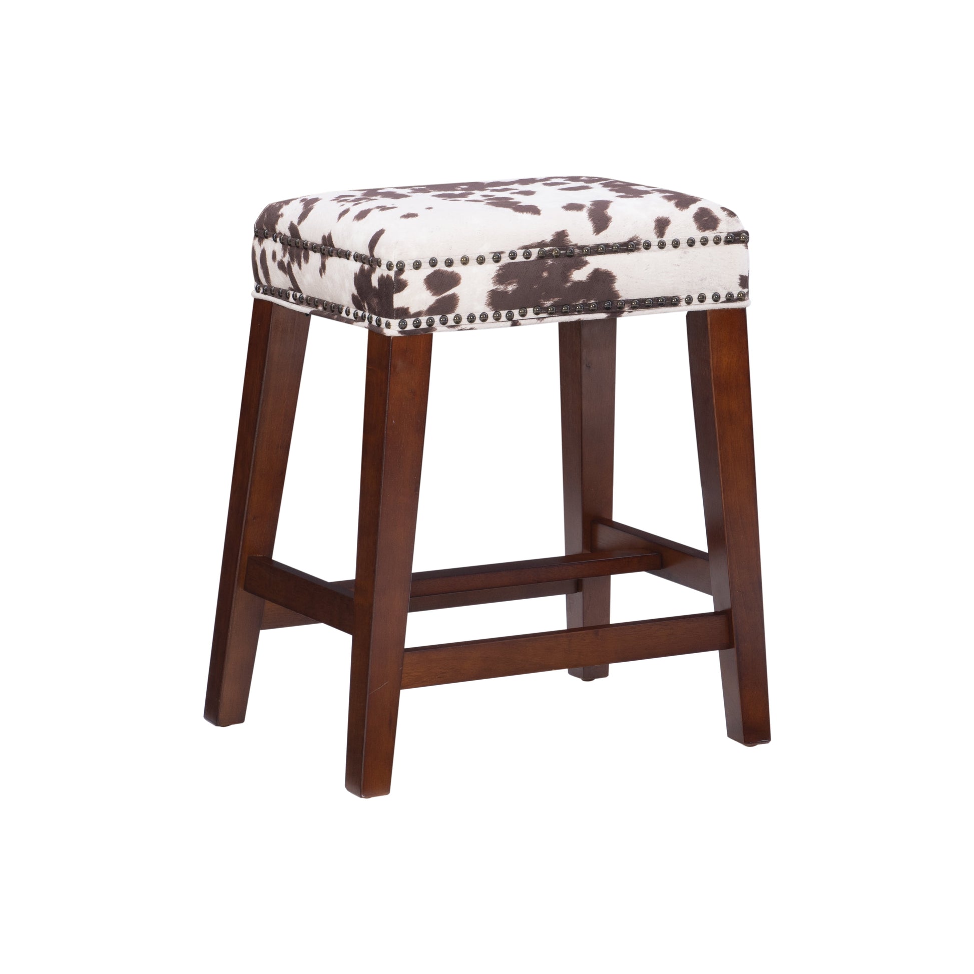 Linon Walt Cow Print Counter Stool, 24.5-inch Seat Height, Hazelnut Brown