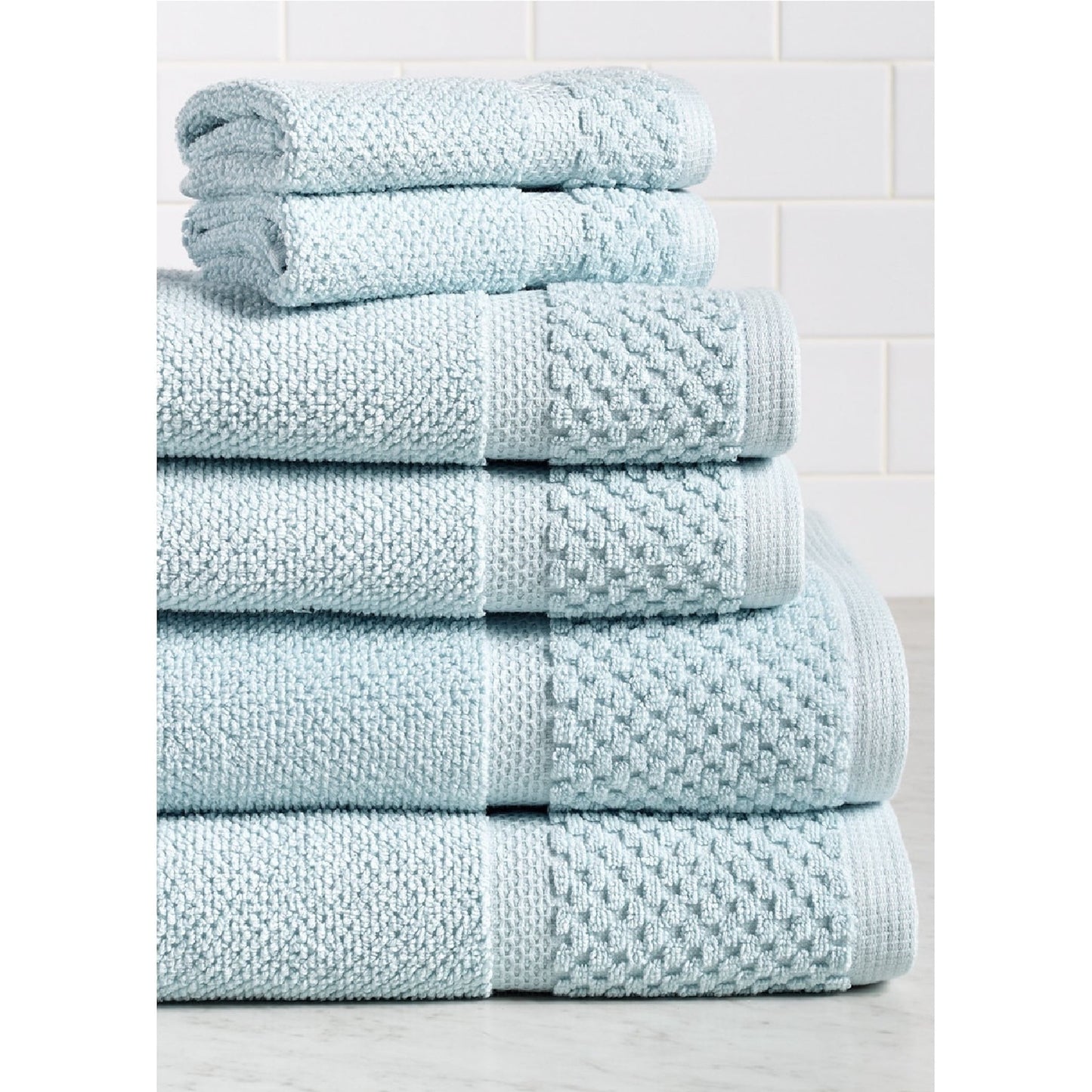Lintex Diplomat 6 Piece Bordered Cotton, Turkish Cotton Bath Towel Collection, Blue