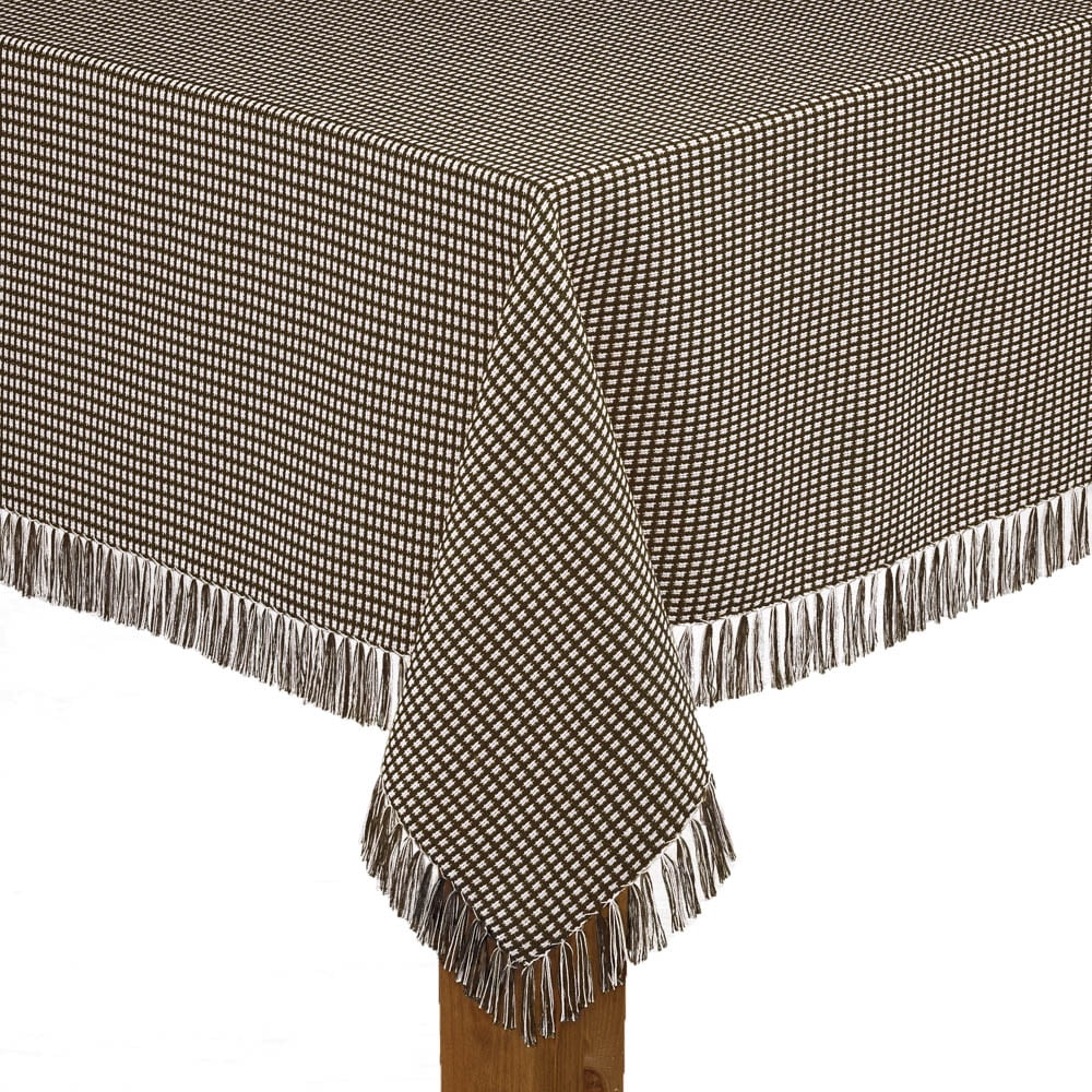 Lintex Linens Homespun Check 100% Cotton Woven Fringed Tablecloth 60"X102", Chocolate