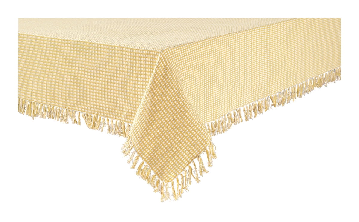 Lintex Linens Homespun Check 100% Cotton Woven Fringed Tablecloth 52"X52", Gold