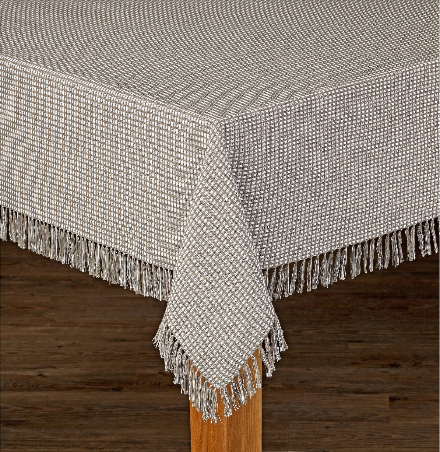 Lintex Linens Homespun Check 100% Cotton Woven Fringed Tablecloth 60"X84", Grey