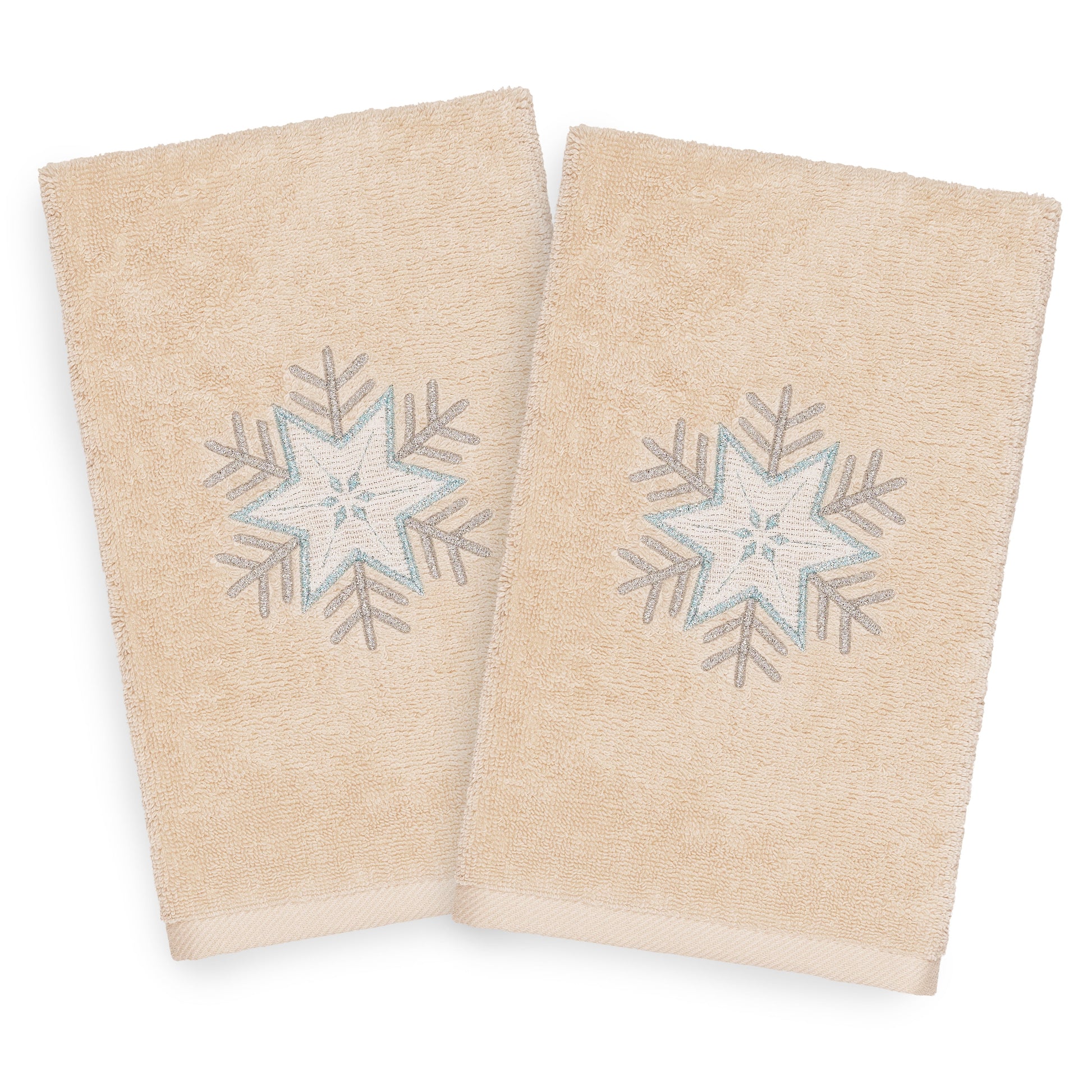 Linum Home Textiles SP10-2HT-CRYSTAL Christmas Crystal Embroidered Luxury 100 Percent Turkish Cotton Hand Towels, Sand - Set of 2