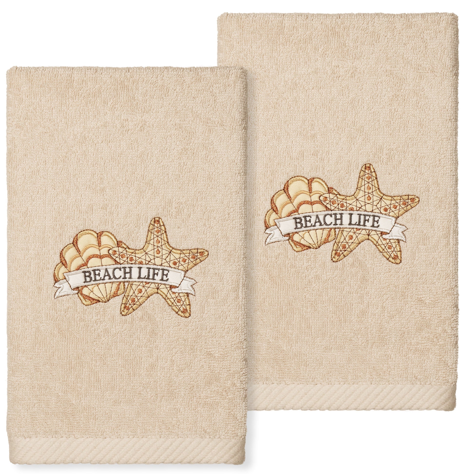 Linum Home Textiles Beach Life - Embroidered Luxury 100% Turkish Cotton Hand Towels (Set of 2)