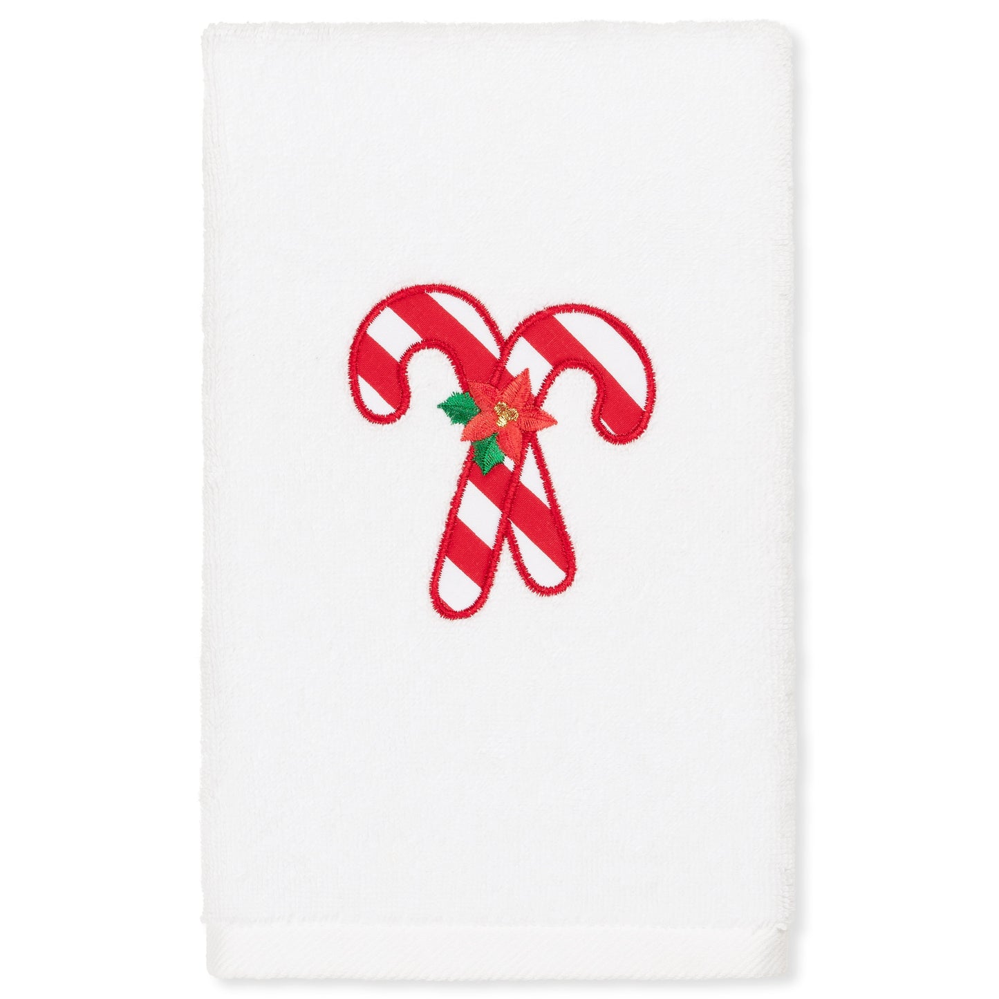Linum Home Textiles Christmas Candy Canes Embroidered Luxury 100% Turkish Cotton Hand Towel