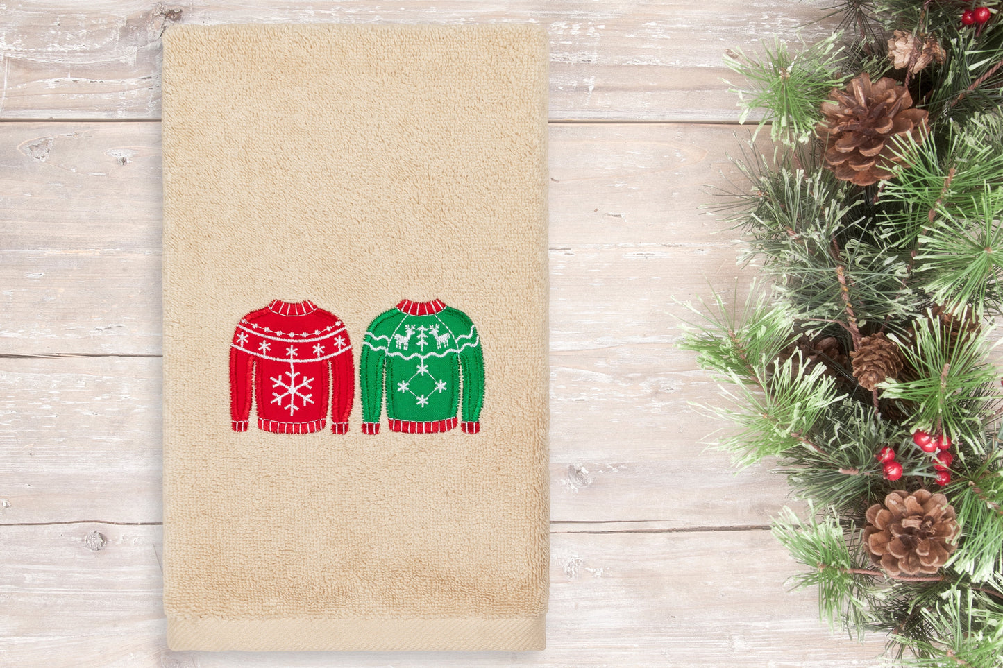 Linum Home Textiles Christmas Sweaters Embroidered Luxury 100% Turkish Cotton Hand Towel
