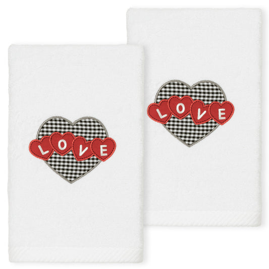 Linum Home Textiles Love Hearts Toallas de Mano de Lujo Bordadas 100% AlgodÃ³n Turco (Juego de 2)