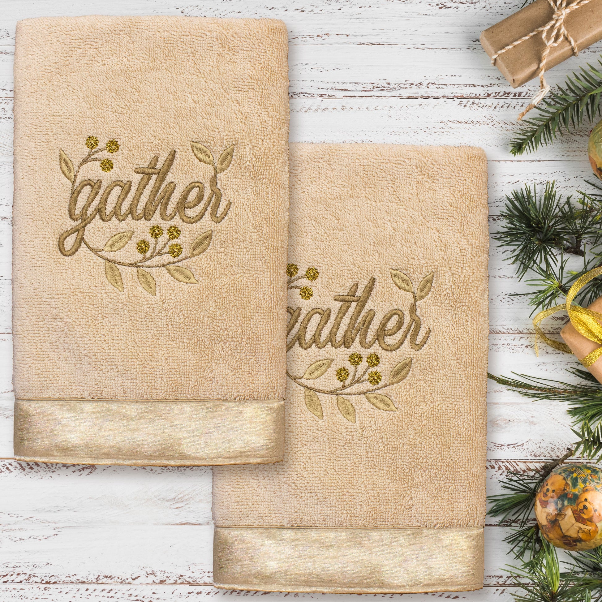 Linum Home Textiles Traditional Turkish Cotton Hand Towels, Sand Beige(2 Pieces)