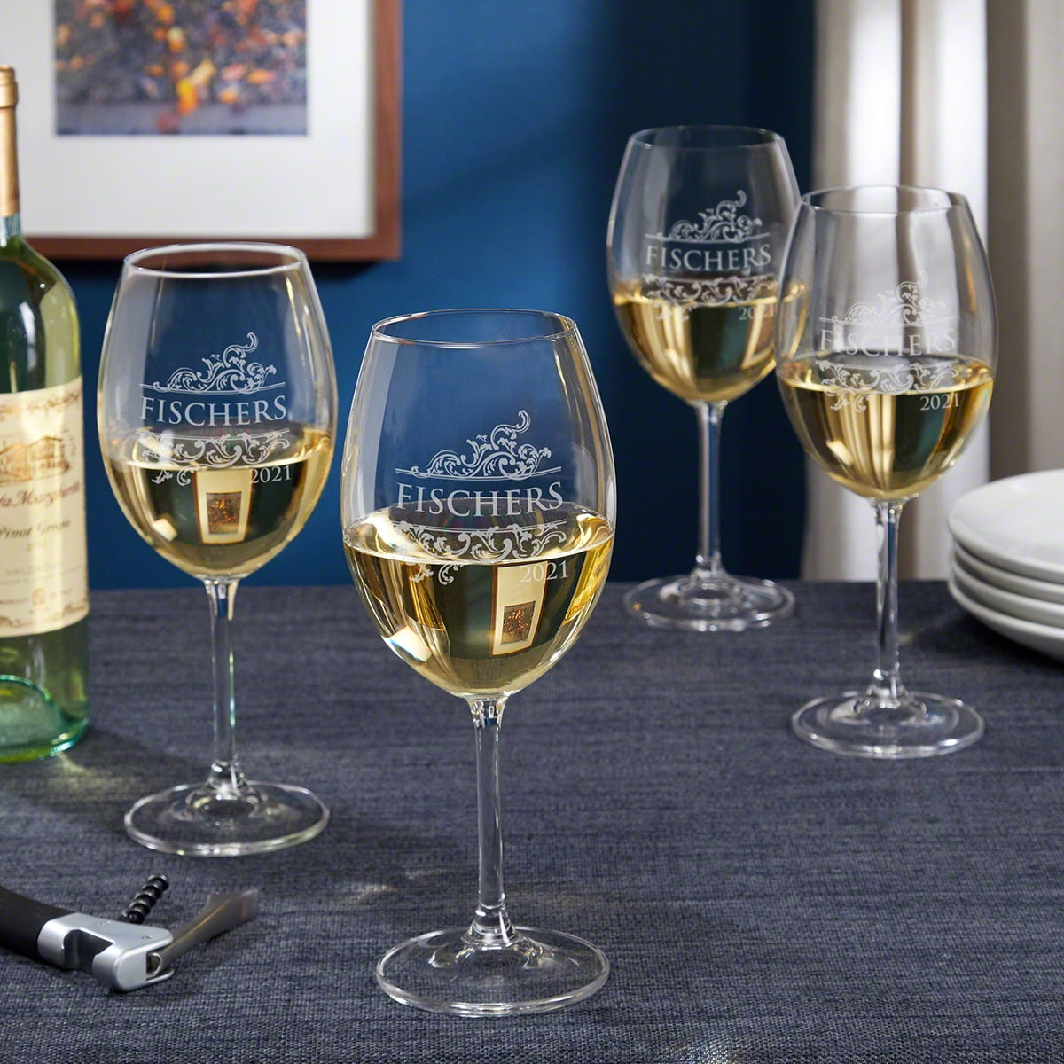 Livingston Etched Wine Glasses, Set of 4