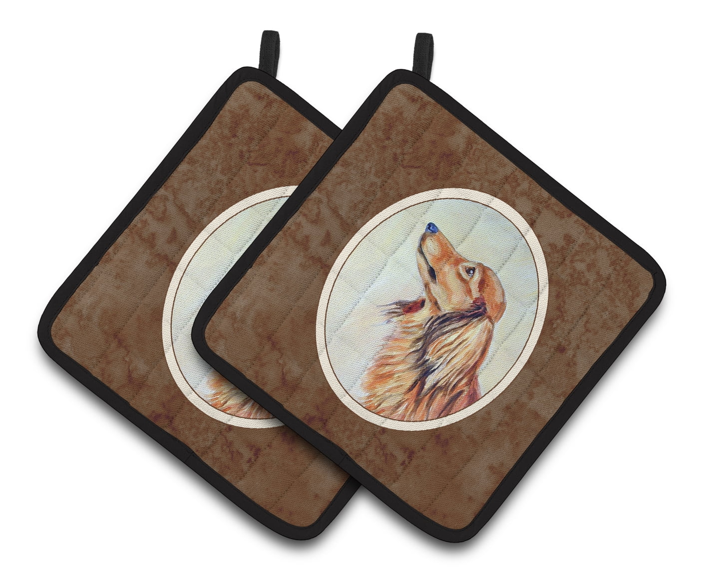 Long Haired Red Dachshund Pair of Pot Holders