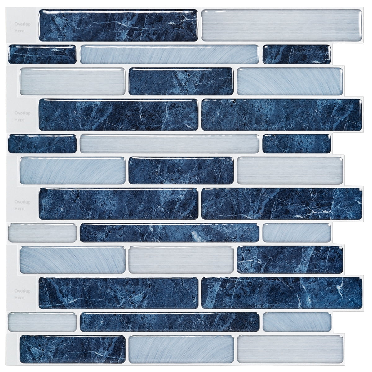 LongKing Blue Marble Tile Peel and Stick Backsplash 12 in. x 12 in.(10-Pack)