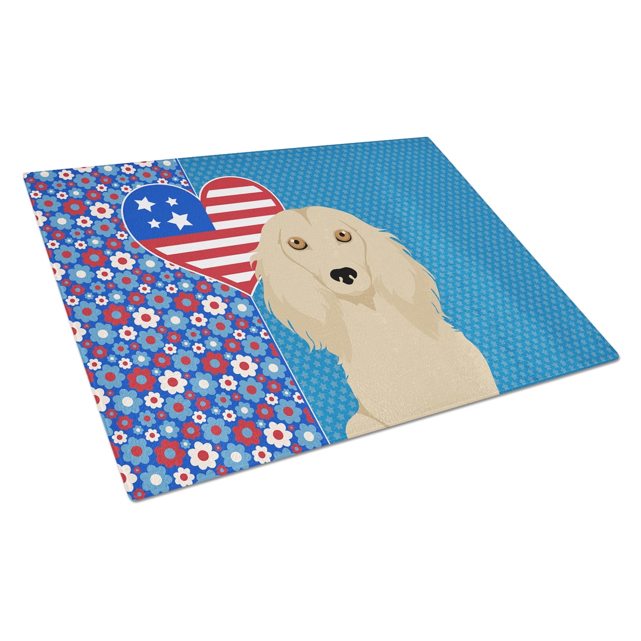 Longhair Cream Dachshund Glass Cutting Board Large 12 in x 15 in