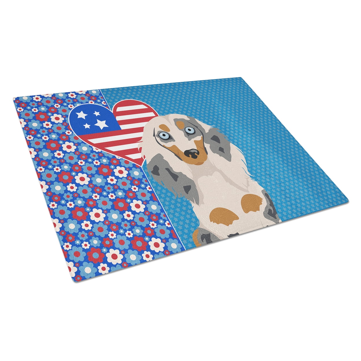 Longhair Cream Dapple Dachshund Glass Cutting Board Large 12 in x 15 in
