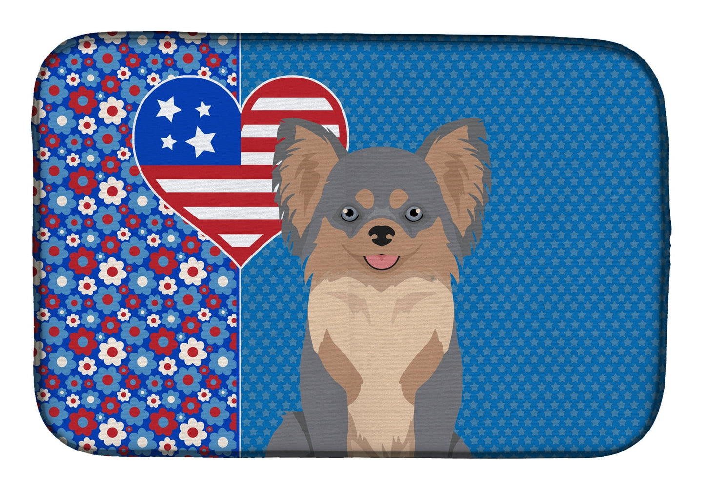 Longhaired Blue and Tan Chihuahua USA American Dish Drying Mat 14 in x 21 in