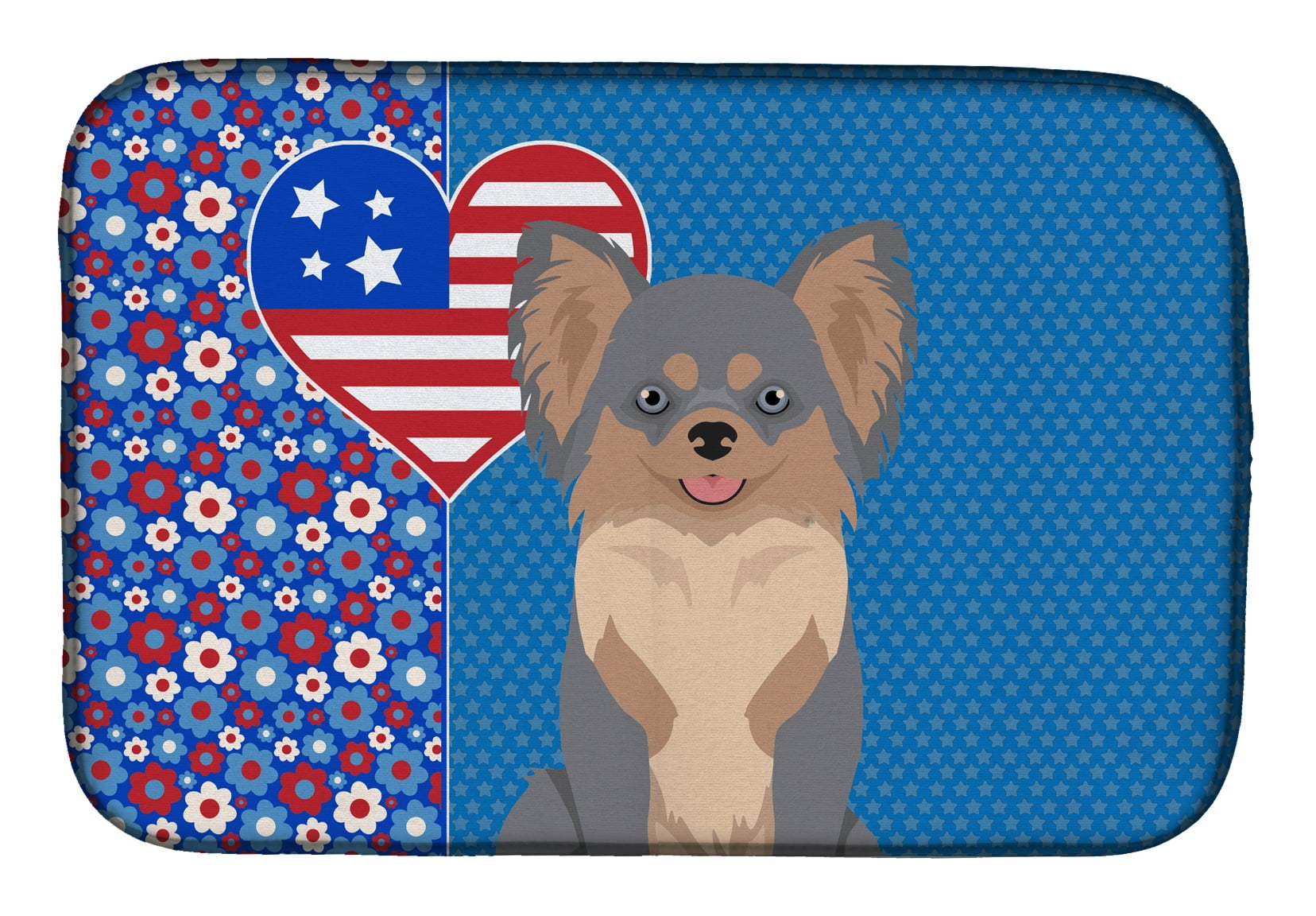 Longhaired Blue and Tan Chihuahua USA American Dish Drying Mat 14 in x 21 in